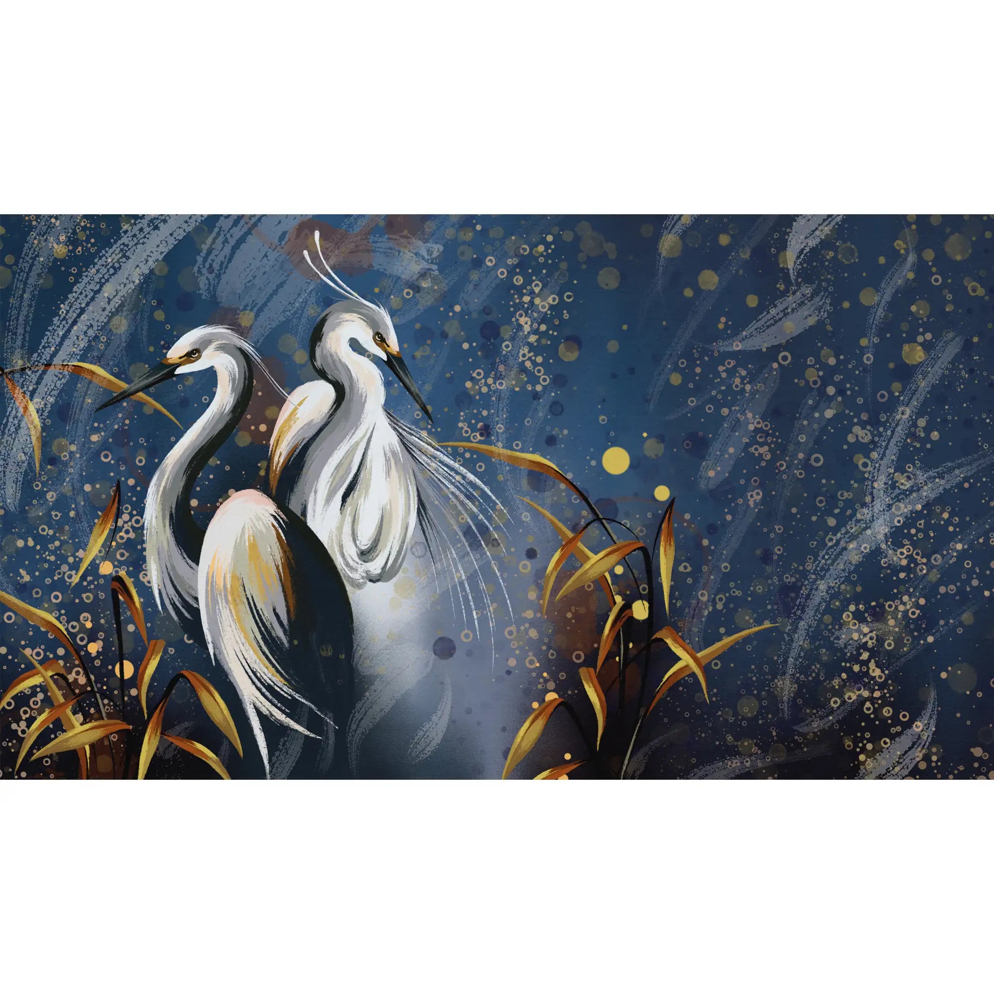 3154 / White Egrets in Water Abstract Painting, Removable Wallpaper for Kitchen, Boho Wallpaper Stick and Peel, Tranquil Scenery Art - Artevella