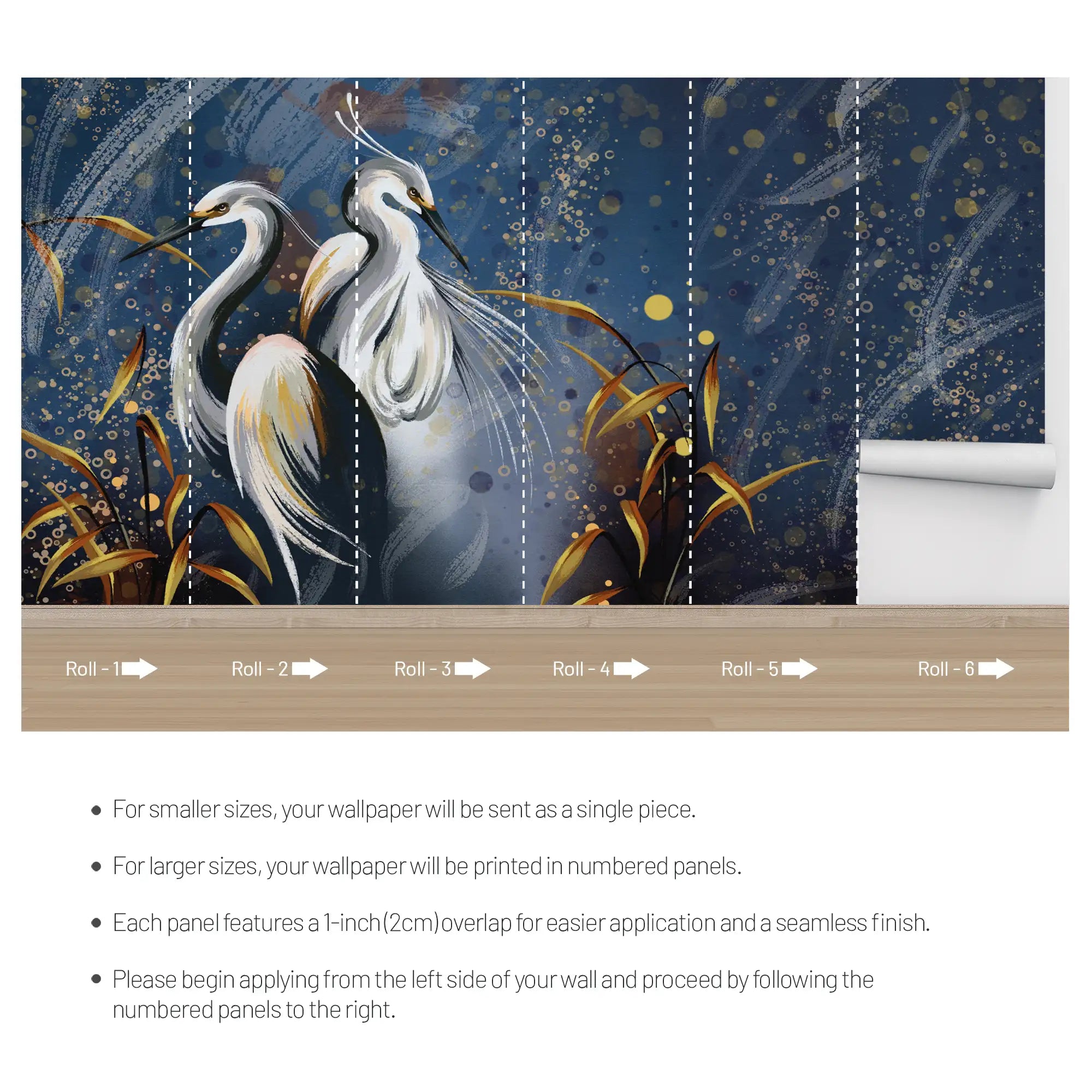 3154 / White Egrets in Water Abstract Painting, Removable Wallpaper for Kitchen, Boho Wallpaper Stick and Peel, Tranquil Scenery Art - Artevella