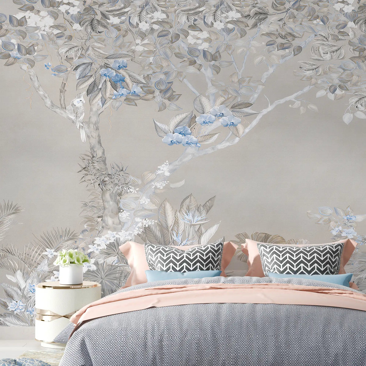 3155 / Floral Wallpaper with Blue Flowers: Easy Peel and Stick Design for a Botanical Accent Wall in Any Room - Artevella