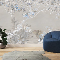 3155 / Floral Wallpaper with Blue Flowers: Easy Peel and Stick Design for a Botanical Accent Wall in Any Room - Artevella