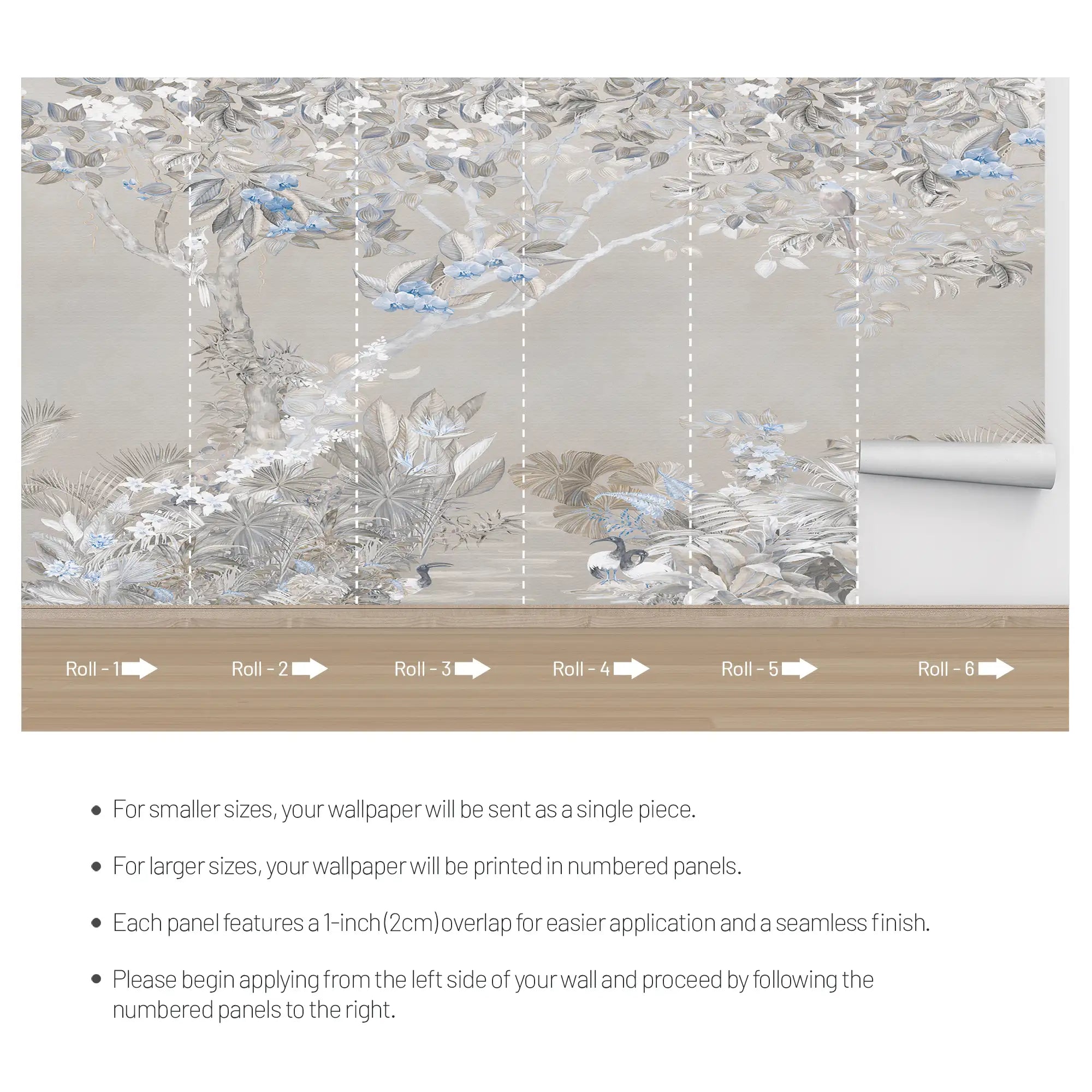 3155 / Floral Wallpaper with Blue Flowers: Easy Peel and Stick Design for a Botanical Accent Wall in Any Room - Artevella