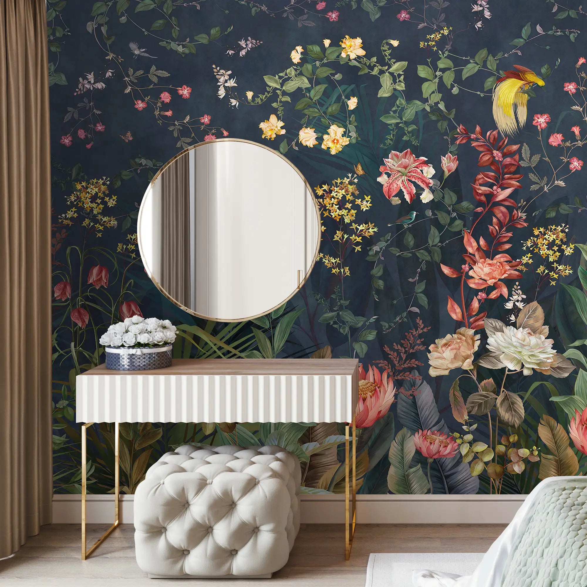 3156 / Floral Garden Wallpaper with Colorful Gardens - Tropical Wallpaper Design in Modern Style, Peel and Stick Easy Install" - Artevella