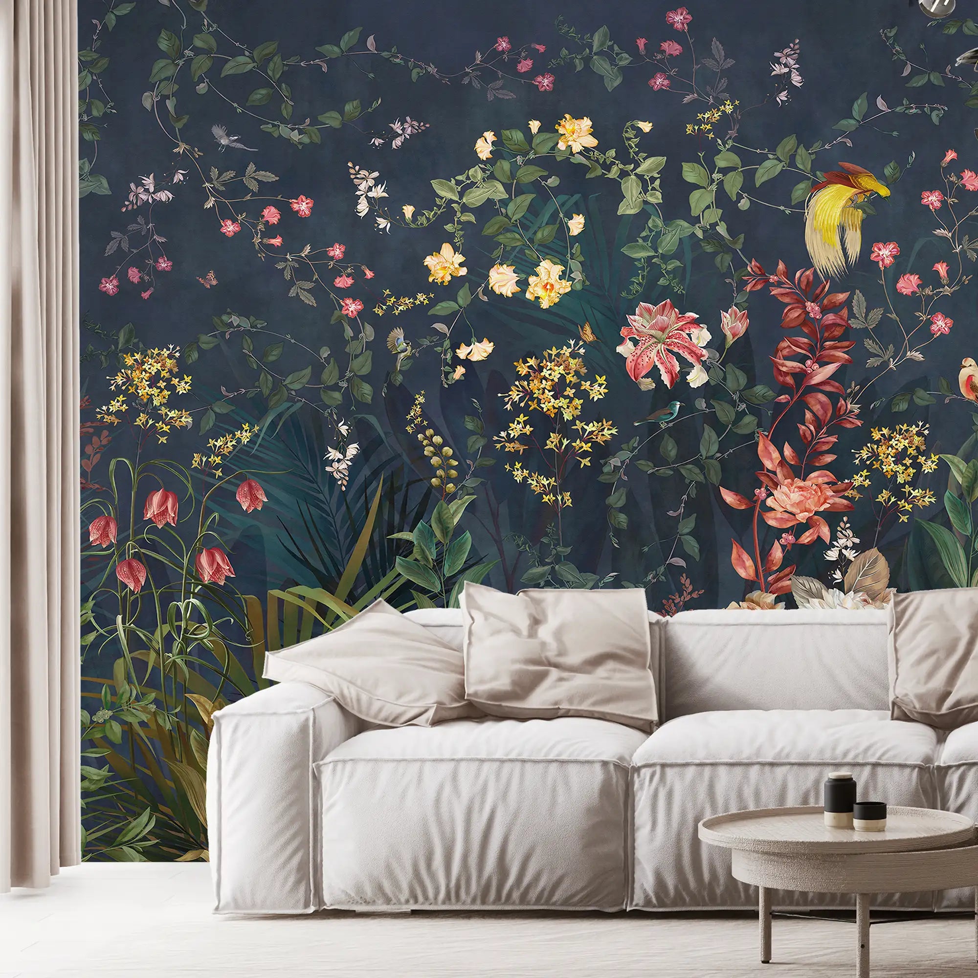 3156 / Floral Garden Wallpaper with Colorful Gardens - Tropical Wallpaper Design in Modern Style, Peel and Stick Easy Install" - Artevella