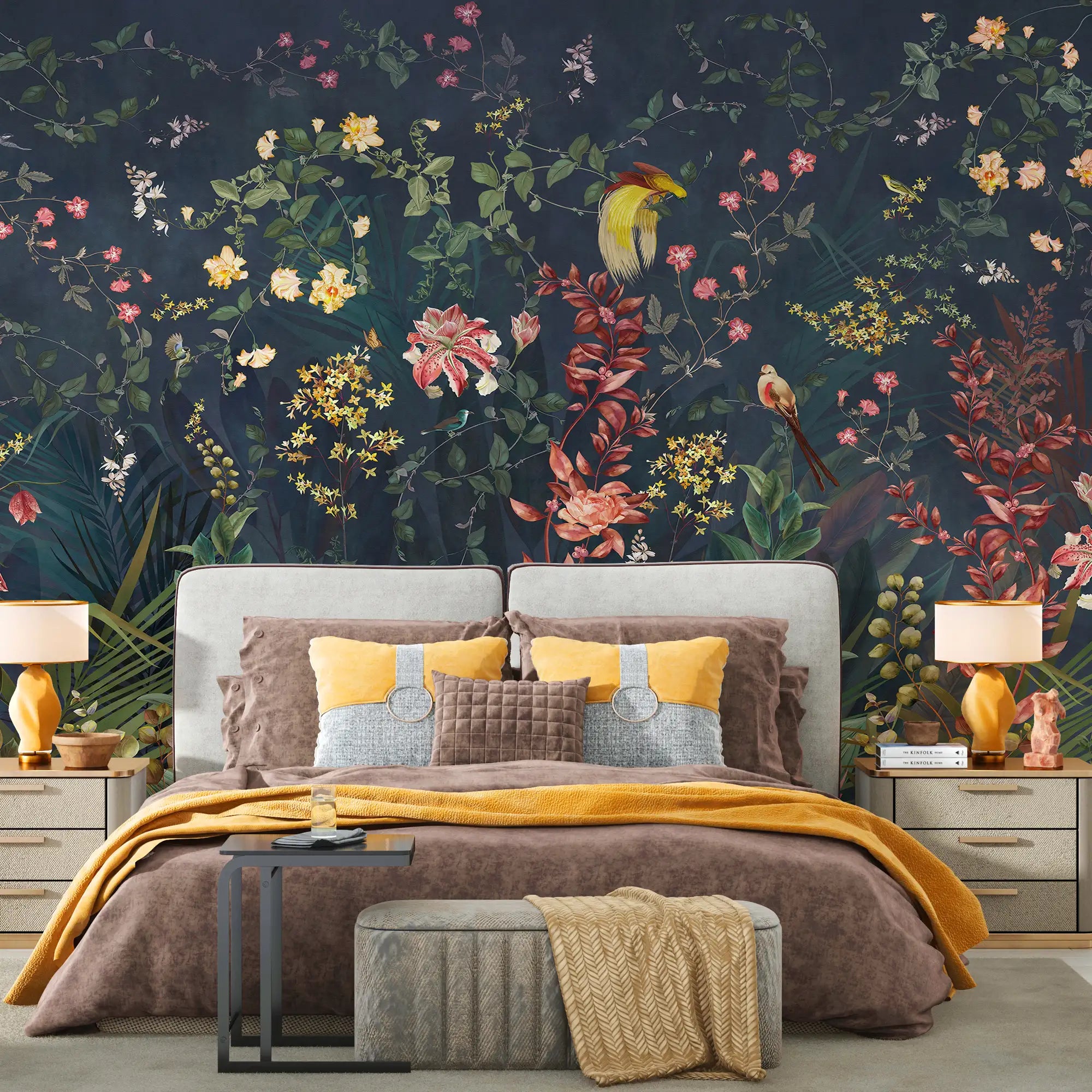 3156 / Floral Garden Wallpaper with Colorful Gardens - Tropical Wallpaper Design in Modern Style, Peel and Stick Easy Install" - Artevella