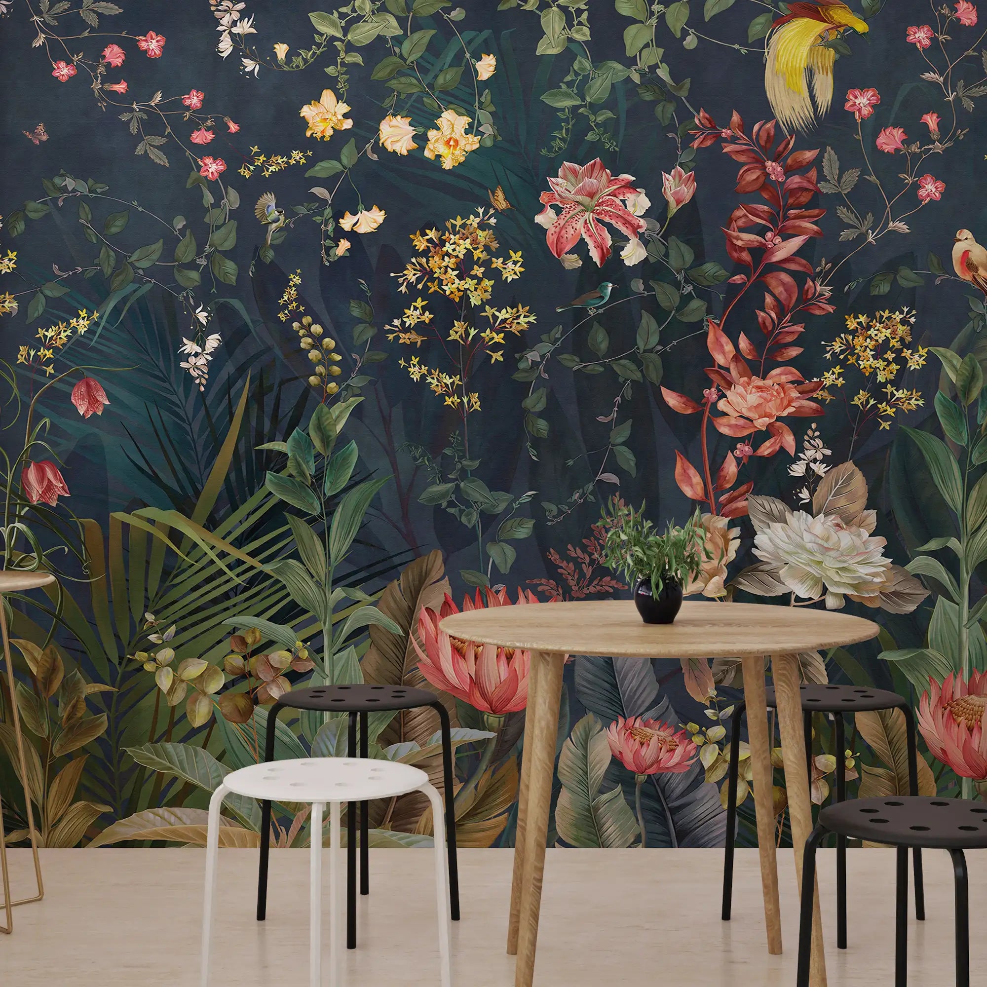 3156 / Floral Garden Wallpaper with Colorful Gardens - Tropical Wallpaper Design in Modern Style, Peel and Stick Easy Install" - Artevella