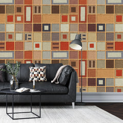 3157 / Modern Retro Geometric Wallpaper: Earthy Palette Squares & Cubes, Peel and Stick, Bathroom Wallpaper, Adhesive Wall Paper - Artevella