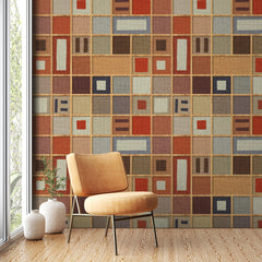 3157 / Modern Retro Geometric Wallpaper: Earthy Palette Squares & Cubes, Peel and Stick, Bathroom Wallpaper, Adhesive Wall Paper - Artevella