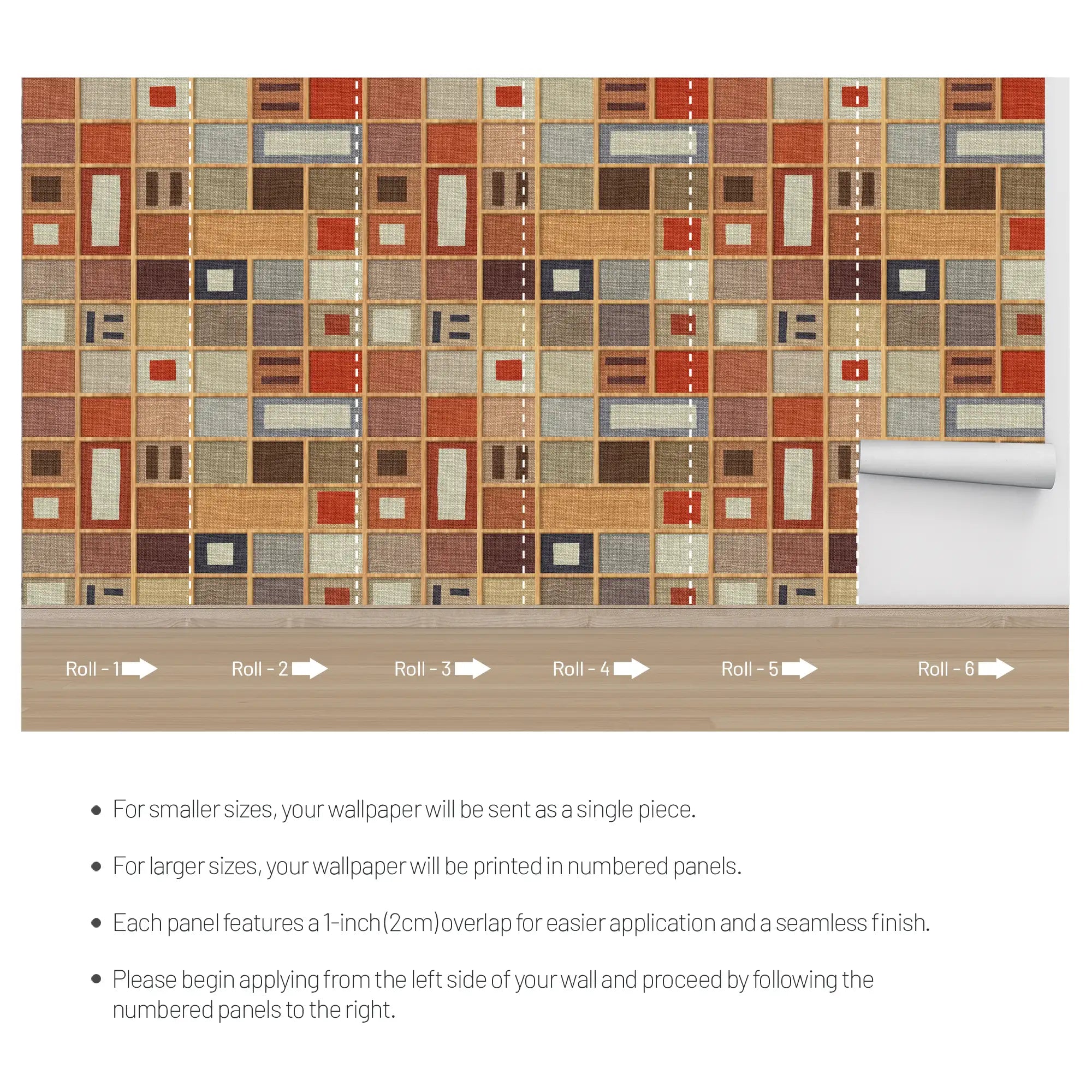 3157 / Modern Retro Geometric Wallpaper: Earthy Palette Squares & Cubes, Peel and Stick, Bathroom Wallpaper, Adhesive Wall Paper - Artevella