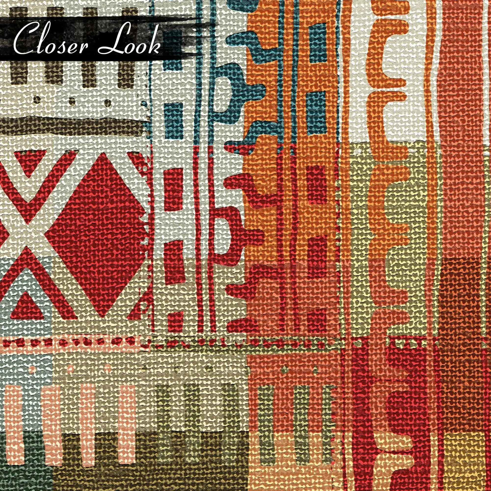 3158 / African-Inspired Kilim Peelable Stickable Wallpaper - Vibrant Teal & Red Squares, Geometric Pattern, Perfect for Bedroom or Bathroom - Artevella