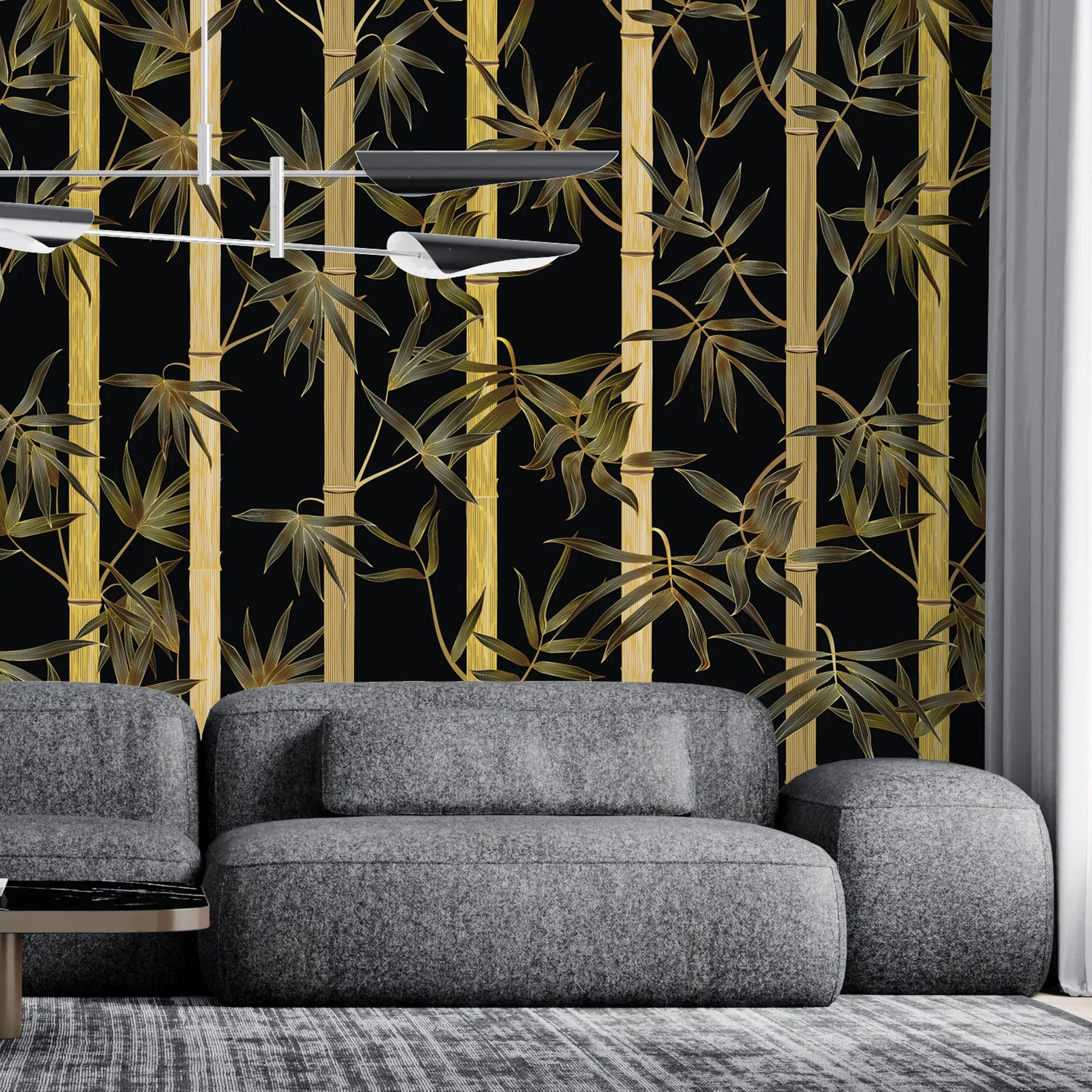 3159 / Bamboo Forest Peel and Stick Wallpaper, Black and Gold Tree Design, Floral Pattern, Geometric Accent for Modern Décor - Artevella