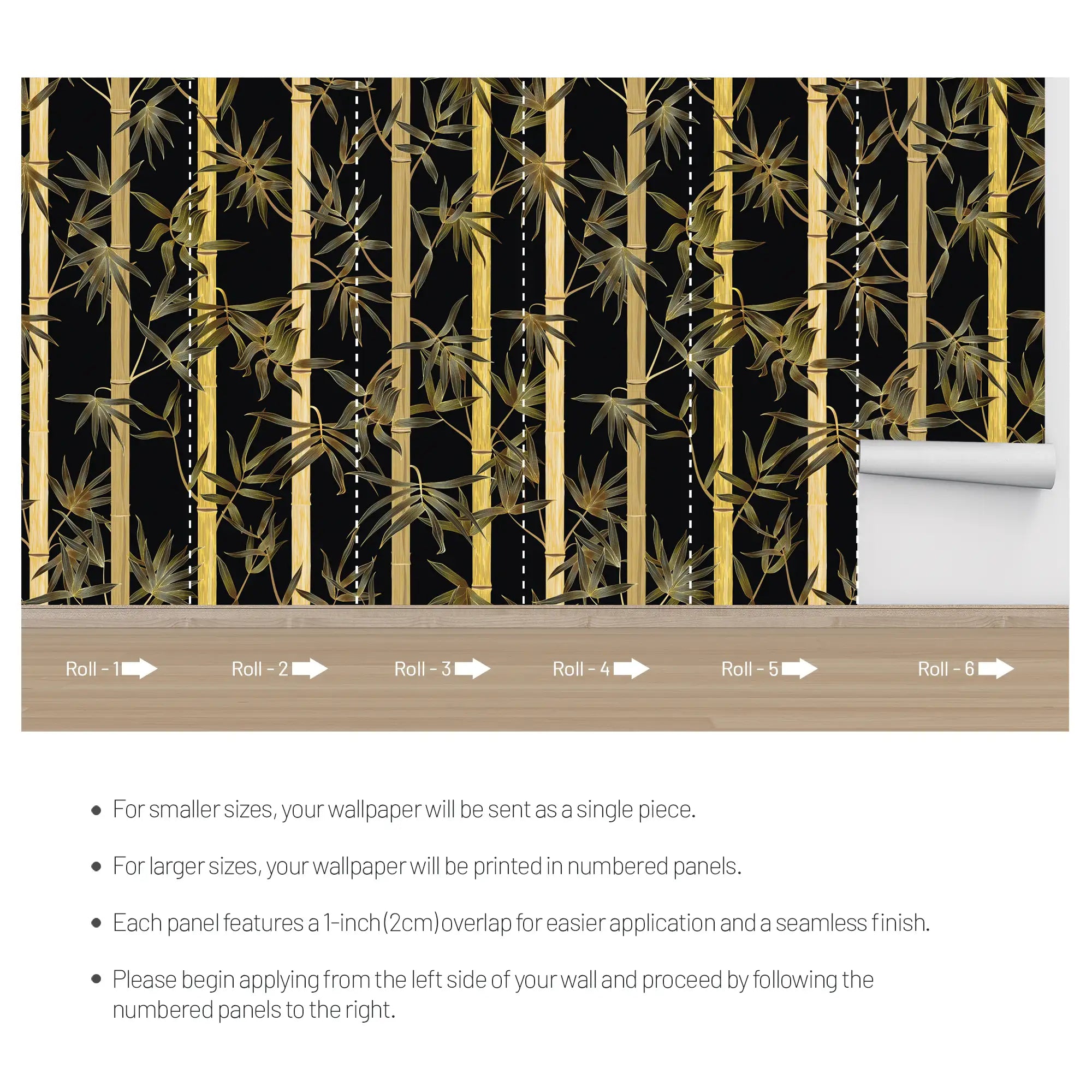 3159 / Bamboo Forest Peel and Stick Wallpaper, Black and Gold Tree Design, Floral Pattern, Geometric Accent for Modern Décor - Artevella