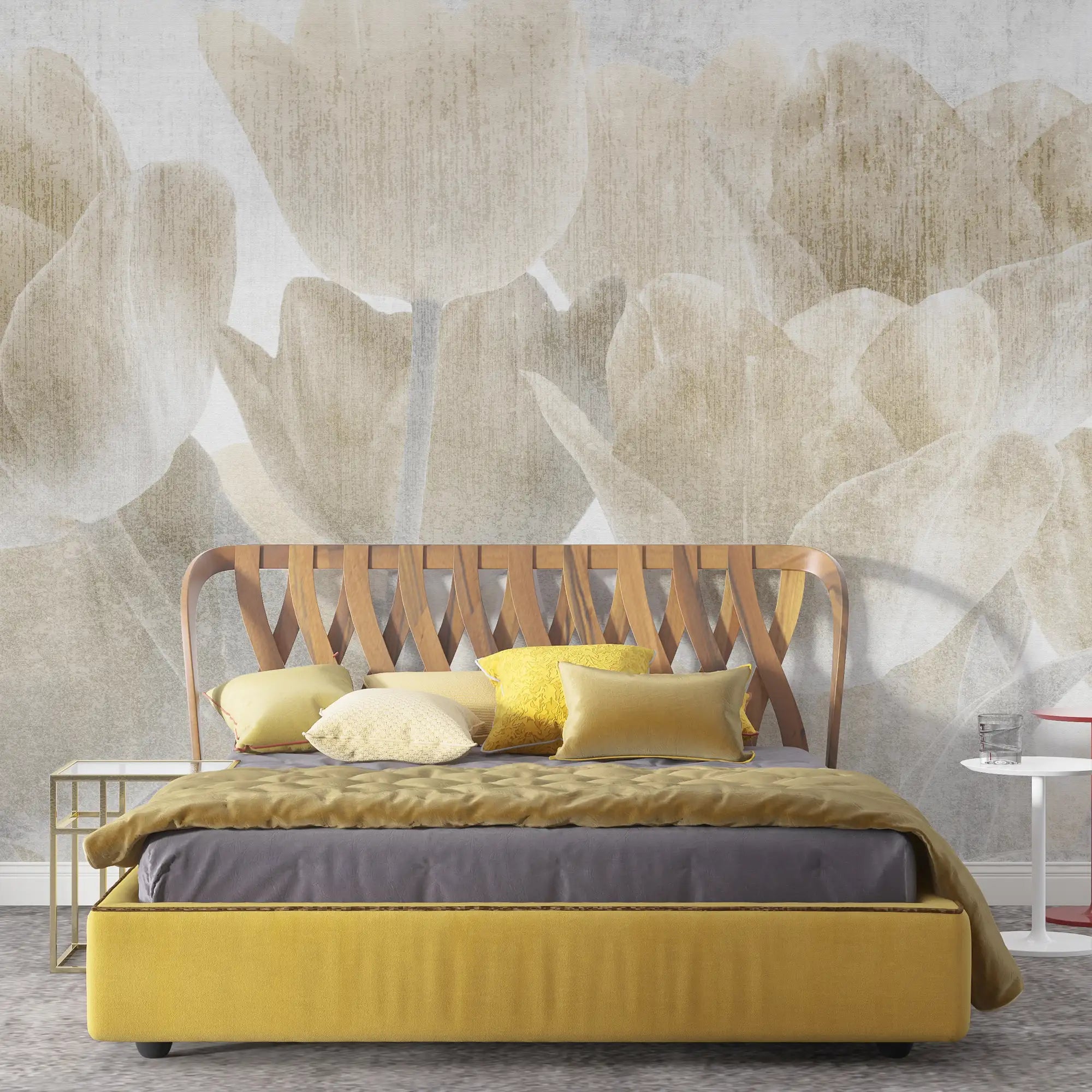 3164 / Contemporary Floral Wallpaper with Beige Tulips, Dark Background, Easy Install, Peel and Stick, Perfect for Accent Wall, Room Decor - Artevella