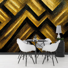 3166 / Bold Pattern Art Deco Wallpaper, Black and Gold Geometric Design, Easy Install Peel and Stick for Home or Office Decor - Artevella