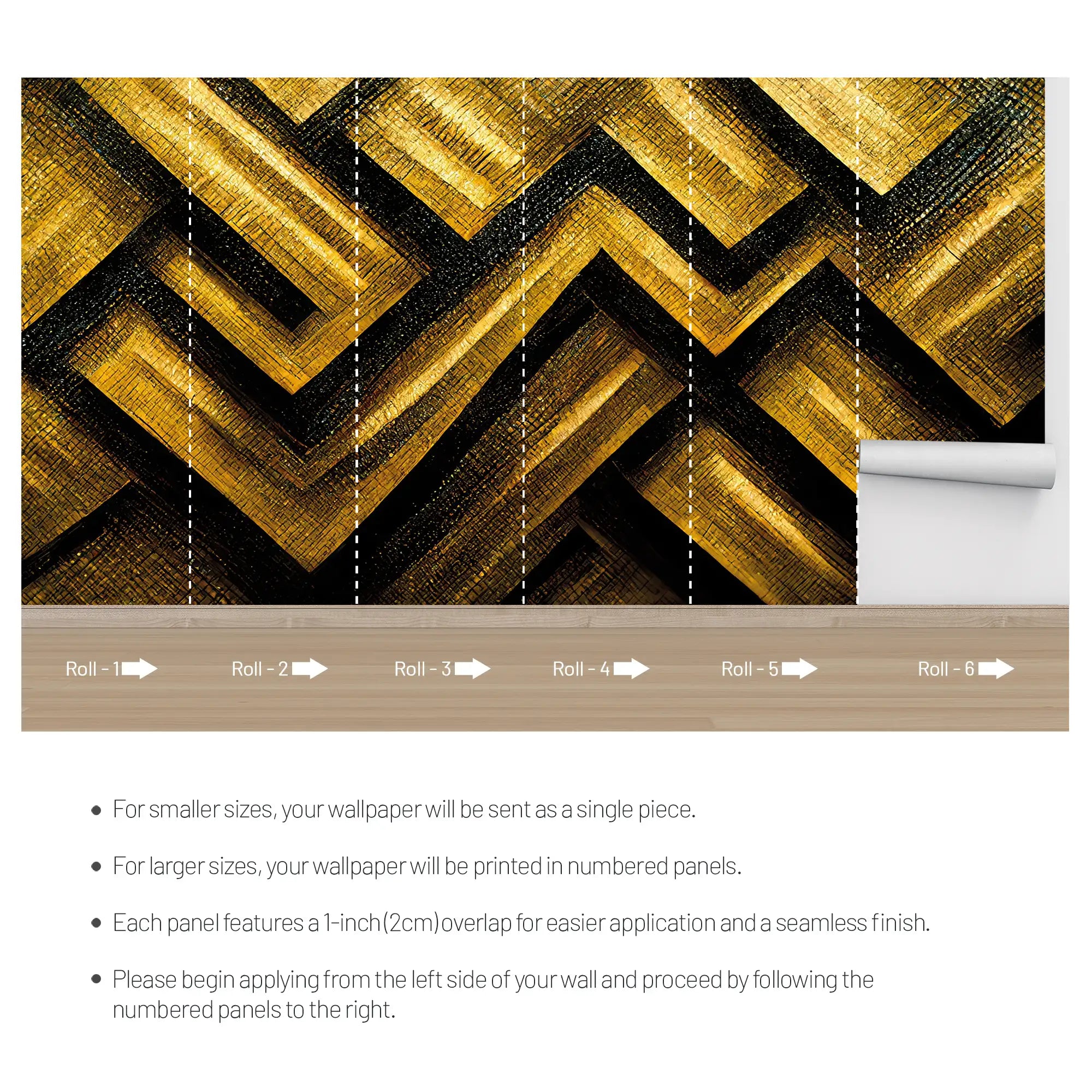 3166 / Bold Pattern Art Deco Wallpaper, Black and Gold Geometric Design, Easy Install Peel and Stick for Home or Office Decor - Artevella