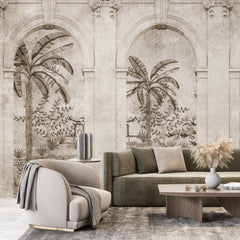 3169 / Palm Tree Marble Wallpaper - Islamic Architectural Pattern for Walls, Peel and Stick for a Majestic Home Decor Accent - Artevella