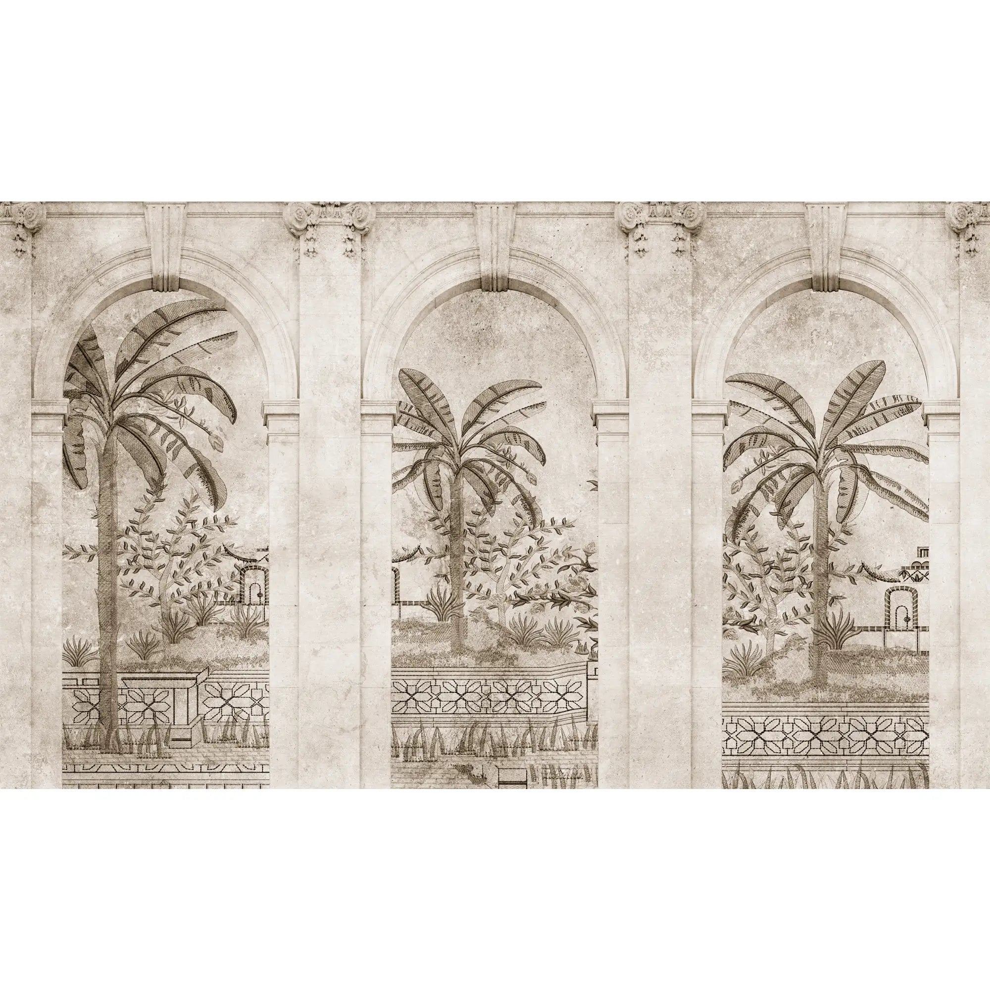 3169 / Palm Tree Marble Wallpaper - Islamic Architectural Pattern for Walls, Peel and Stick for a Majestic Home Decor Accent - Artevella