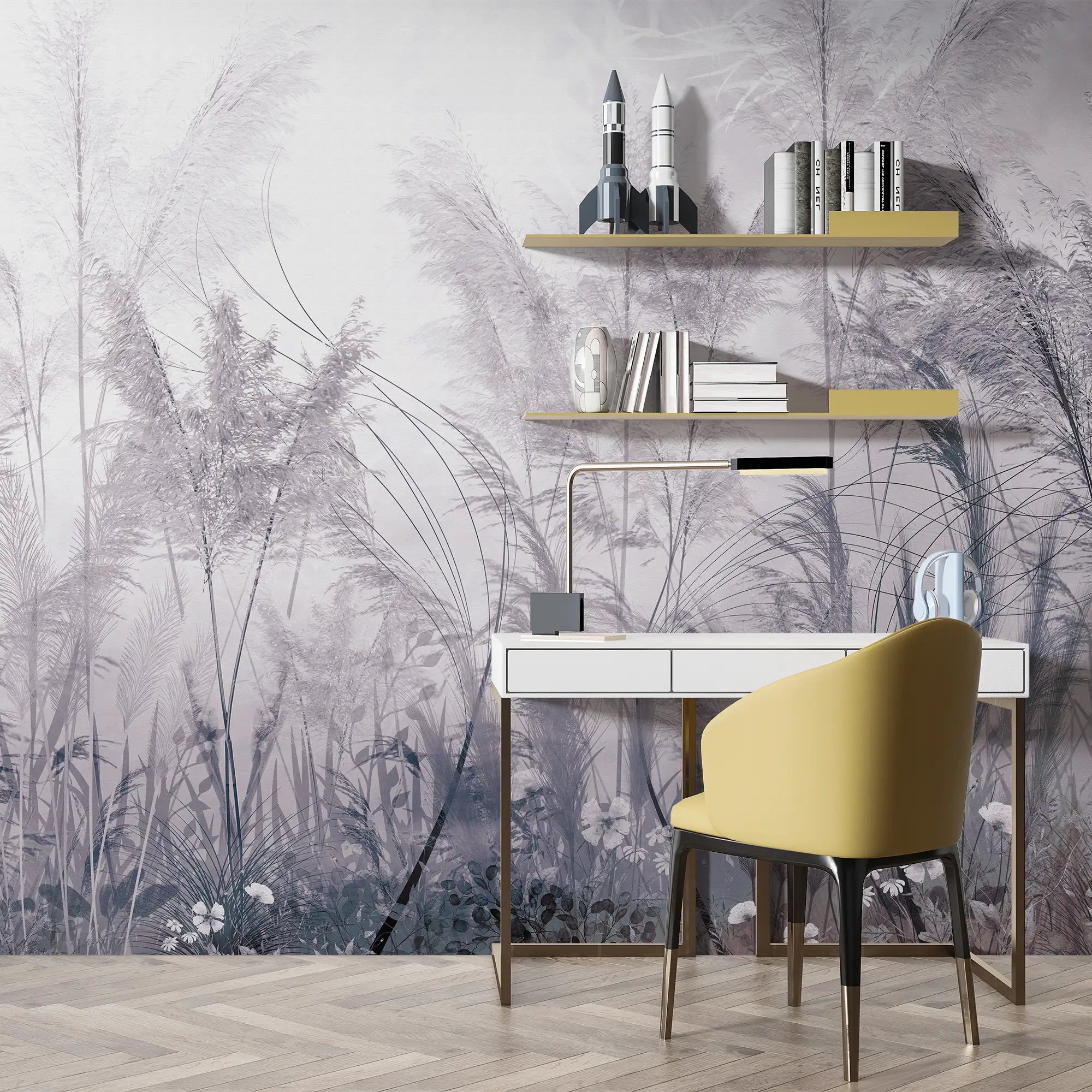 3170 / Abstract Wild Grass Floral Wallpaper - Black and White Dreamlike Art, Peel and Stick for Temporary Wall Decor, Boho Chic Mural - Artevella