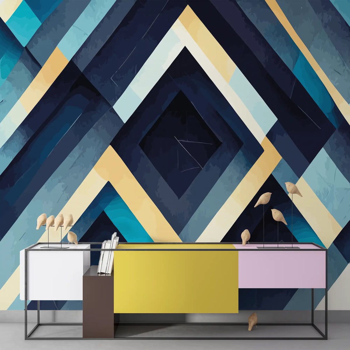 3171 / Trendy Blue Geometric Art, Abstract Vector Print Wallpaper - Modern Wall Decor, Graphic Art Background, Geometric Mural - Artevella