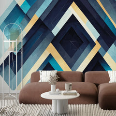 3171 / Trendy Blue Geometric Art, Abstract Vector Print Wallpaper - Modern Wall Decor, Graphic Art Background, Geometric Mural - Artevella