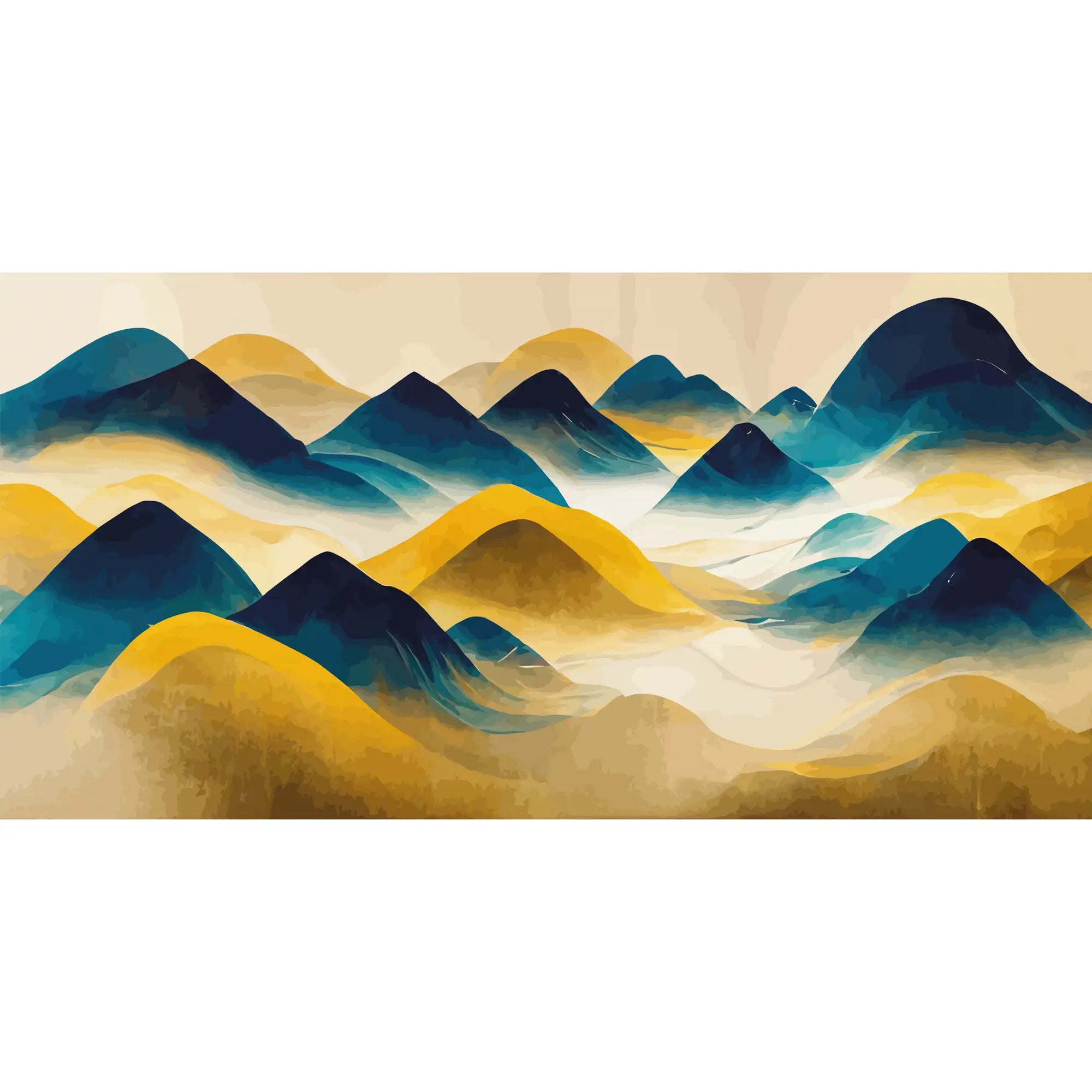 3172 / Abstract Mountain Scenery Wall Decor - Light Yellow & Dark Blue, Traditional Art, Geometric Removable Wallpaper, DIY Wall Mural - Artevella