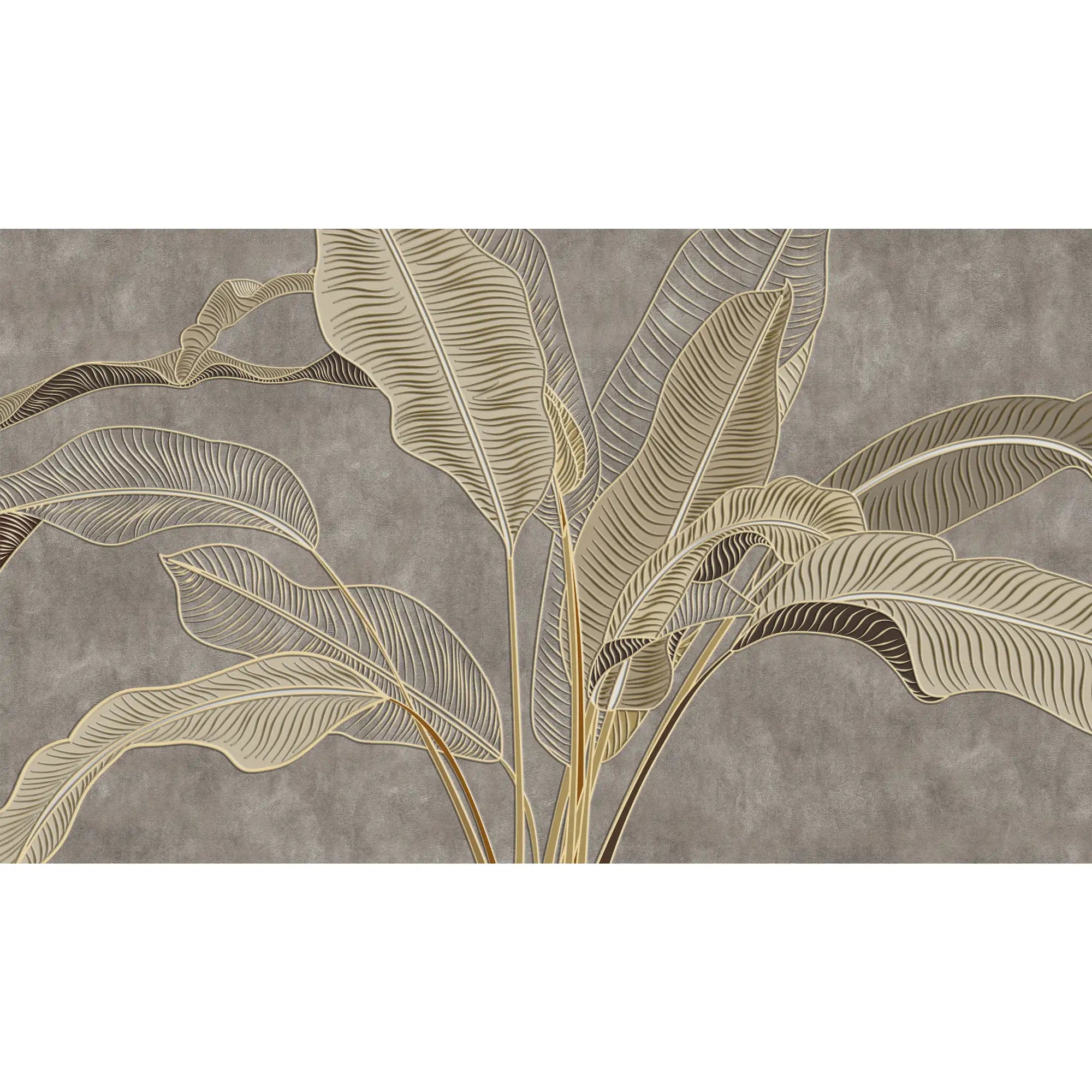 3173 / Tropical Wallpaper with Banana Leaf Design - Gold, Bronze, Beige Wall Mural for Kitchen and Bedroom - Artevella