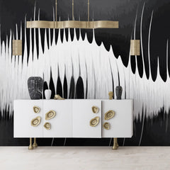 3174 / Modern Sound Wave Wallpaper, Black and White Geometric Design, Peel and Stick, Abstract Art for Bedroom, Contemporary Wall Decor - Artevella