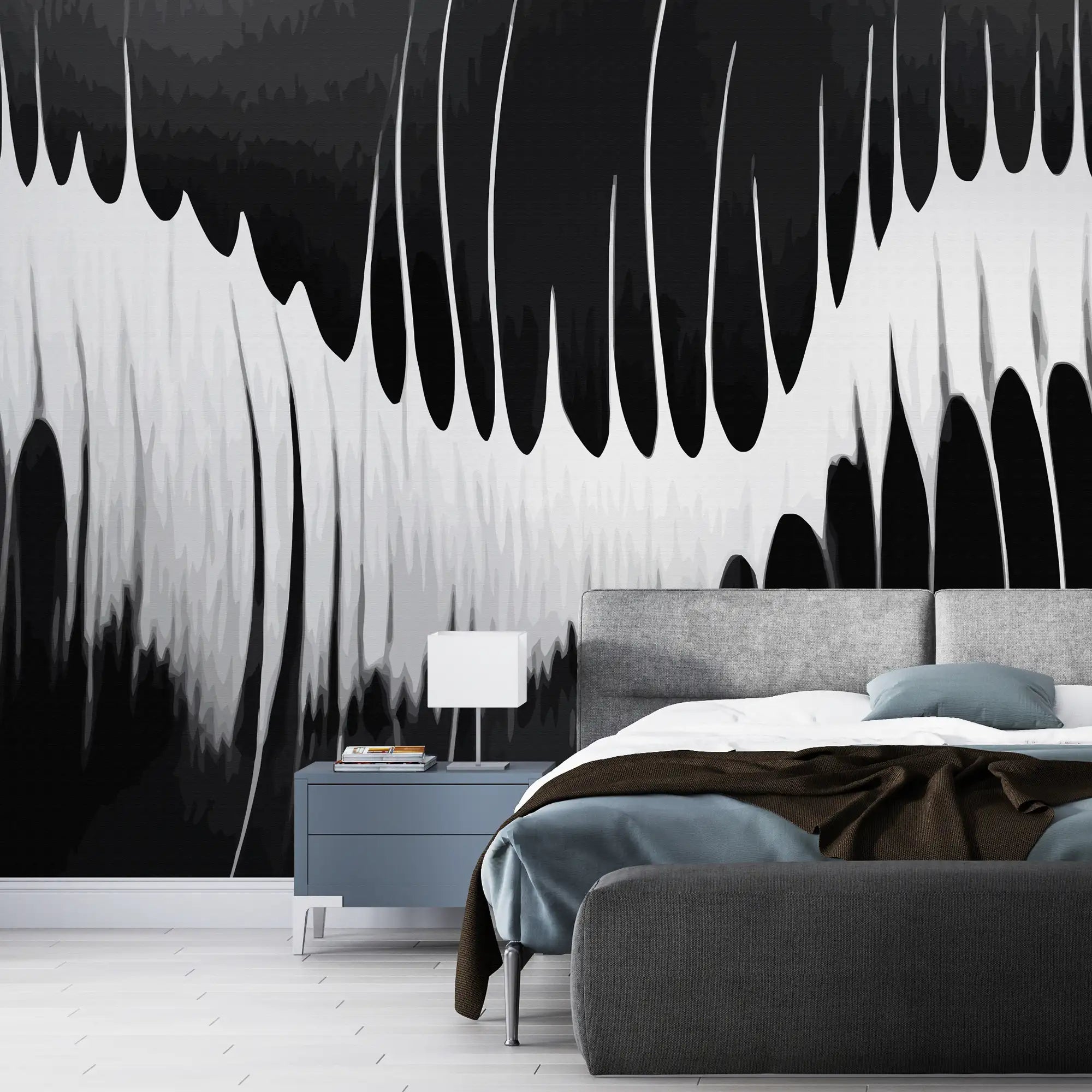 3174 / Modern Sound Wave Wallpaper, Black and White Geometric Design, Peel and Stick, Abstract Art for Bedroom, Contemporary Wall Decor - Artevella