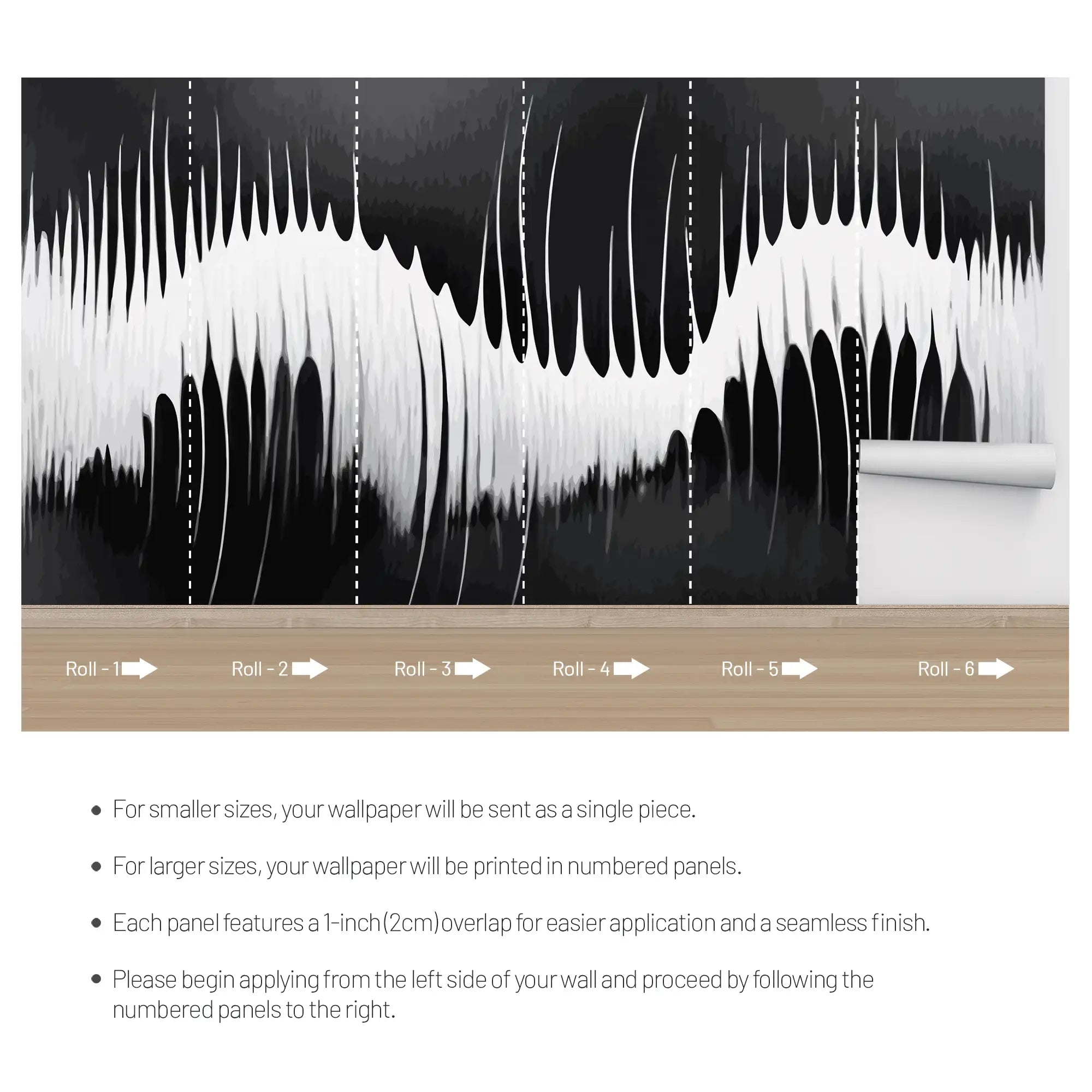 3174 / Modern Sound Wave Wallpaper, Black and White Geometric Design, Peel and Stick, Abstract Art for Bedroom, Contemporary Wall Decor - Artevella