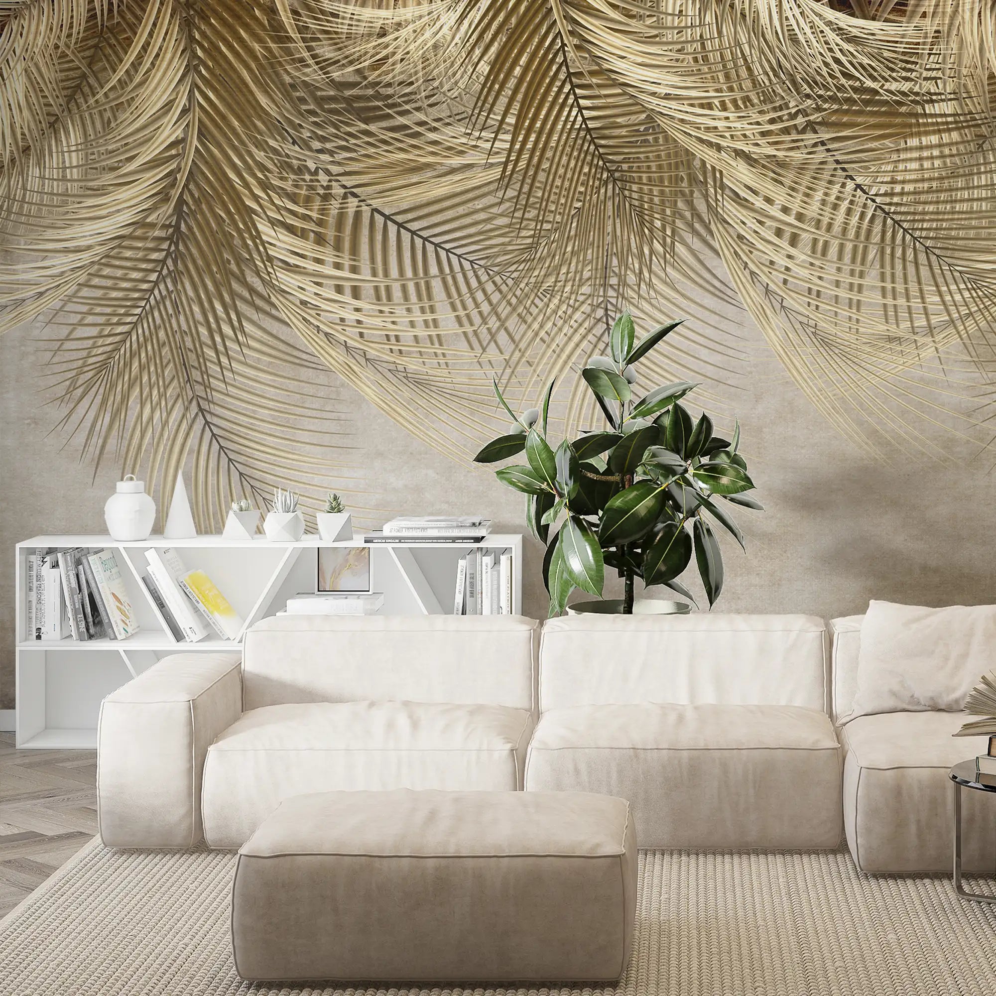 3175 / Golden Palm Leaf Wallpaper - Distressed Paper Style, Tropical Wall Decor, Peel and Stick Wallpaper for Boho Room - Artevella