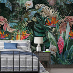 3176 / Floral Wall Mural with Butterflies - Modern Wallpaper, Geometric Tropical Pattern - Artevella