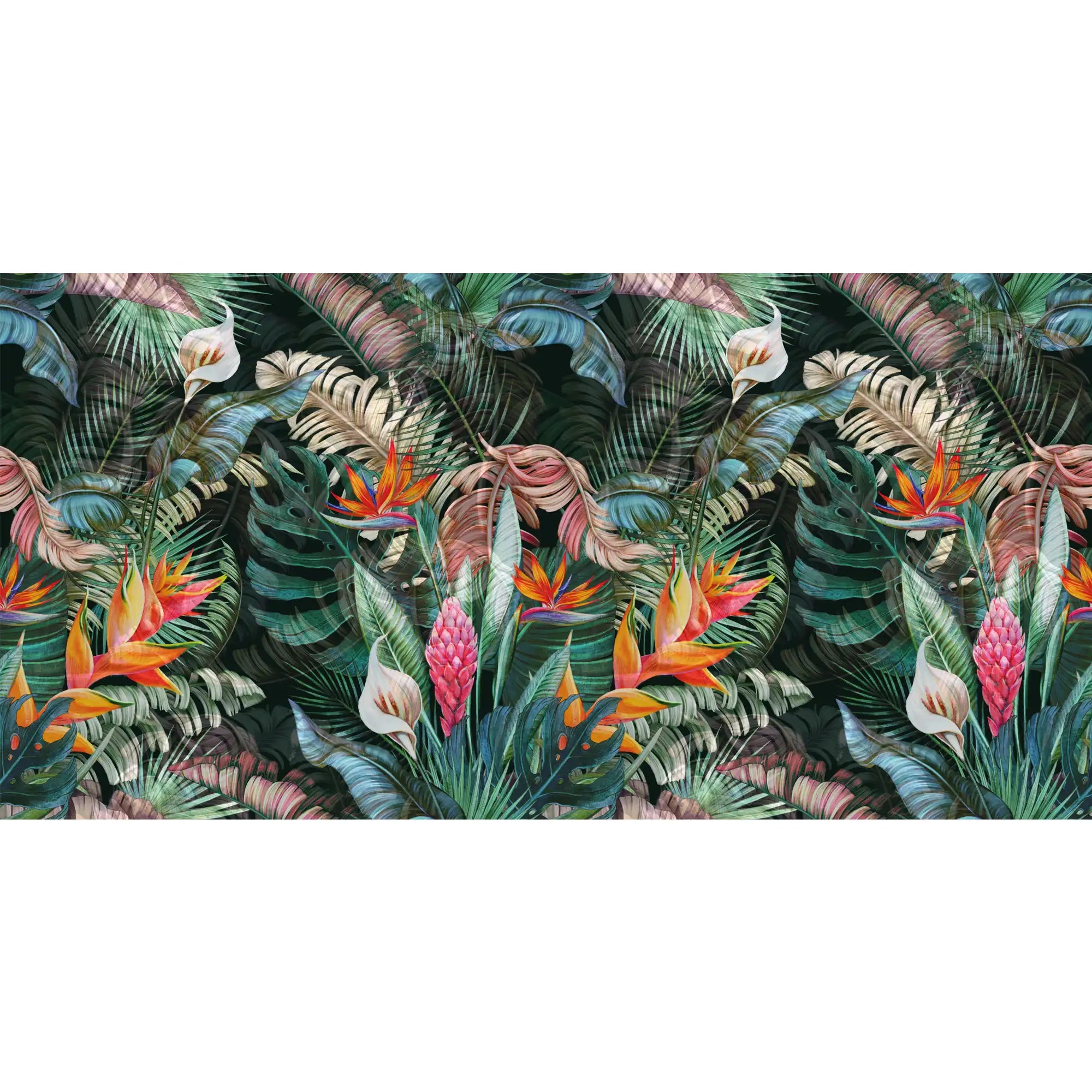 3176 / Floral Wall Mural with Butterflies - Modern Wallpaper, Geometric Tropical Pattern - Artevella