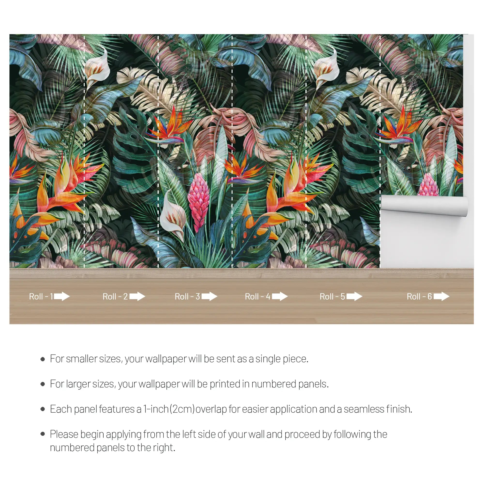 3176 / Floral Wall Mural with Butterflies - Modern Wallpaper, Geometric Tropical Pattern - Artevella