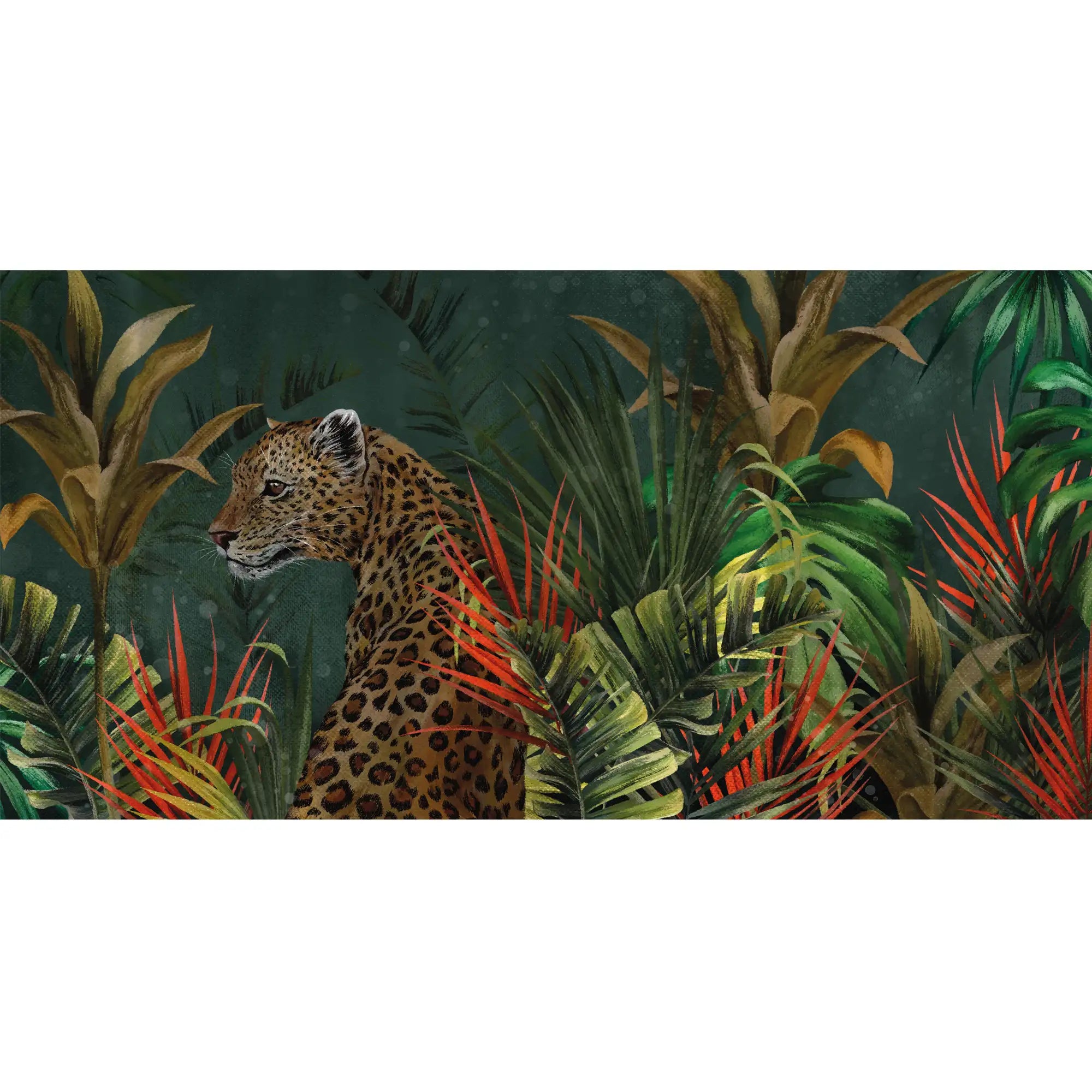 3177 / Wild Leopard in Rainforest - Peelable Stickable Wallpaper, Botanical Wallpaper, Wallpaper for Bathroom, Tropical Jungle Mural - Artevella