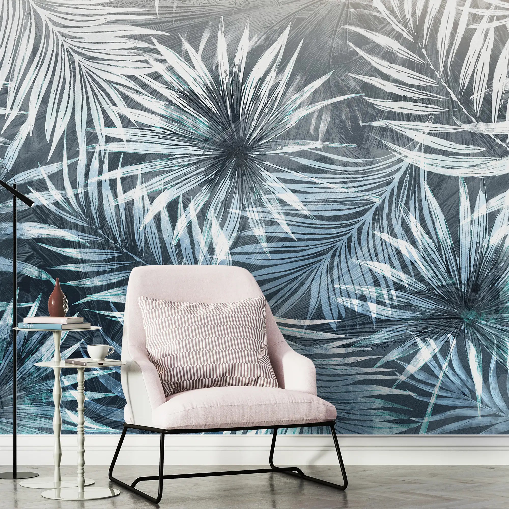 3182 / Tropical Palms Wallpaper, Serene Breeze Wall Mural, Abstract Palm Fronds Art, Whispering Leaves Elegance Wall Decor - Artevella