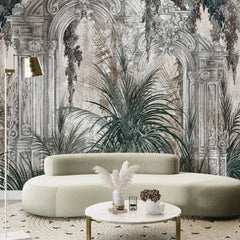 3183 / Modern Archeologia Wallpaper: Ornate Baroque Plant & Door Mural, Palm Tree Design, Dramatic Boho Wall Decor, Room Accent Art - Artevella