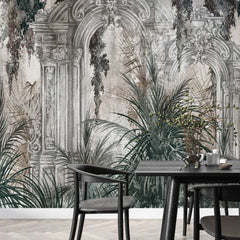 3183 / Modern Archeologia Wallpaper: Ornate Baroque Plant & Door Mural, Palm Tree Design, Dramatic Boho Wall Decor, Room Accent Art - Artevella