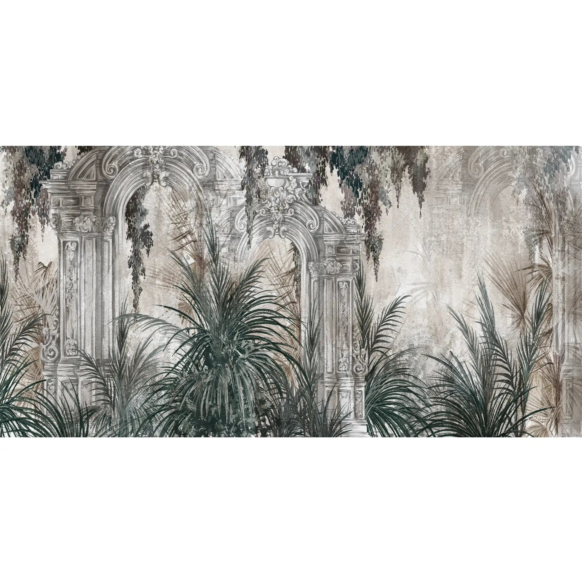 3183 / Modern Archeologia Wallpaper: Ornate Baroque Plant & Door Mural, Palm Tree Design, Dramatic Boho Wall Decor, Room Accent Art - Artevella