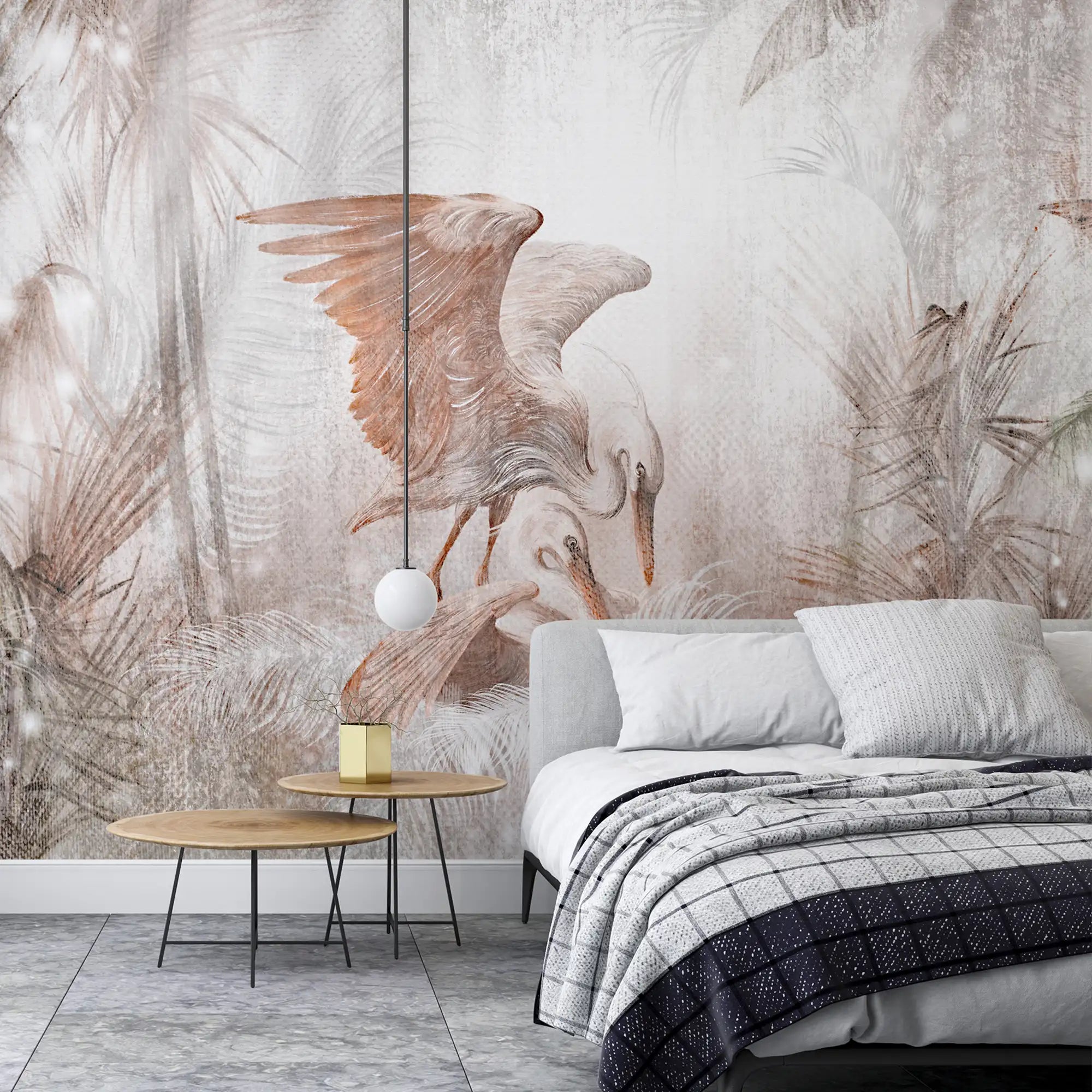 3184 / Stork Jungle Wallpaper: Tropical Birds Mural, Peelable Stickable Wallpaper, Boho Wall Decor, Adhesive Wallpaper for Room - Artevella