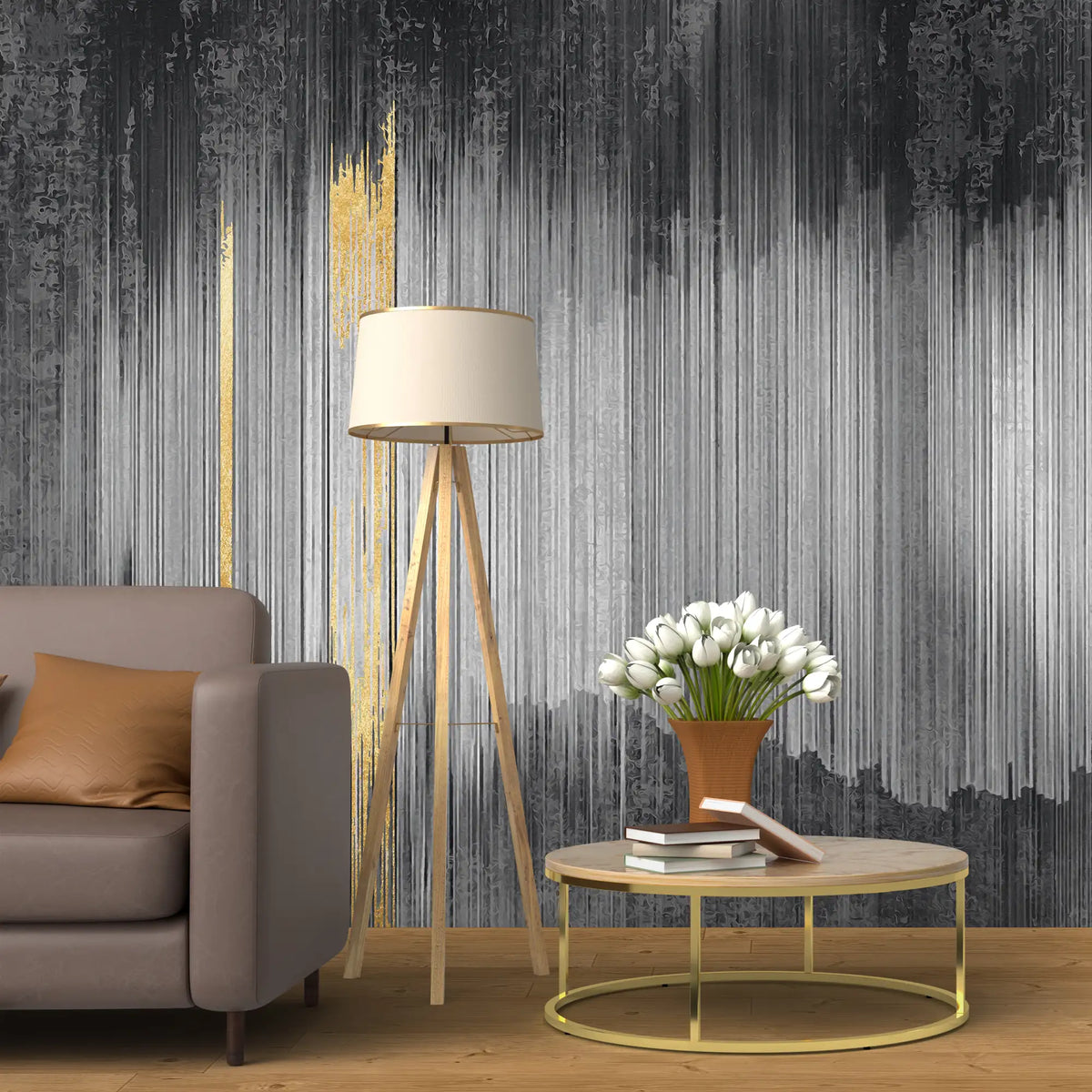 3187 / Black and Silver Abstract Stripe Wallpaper – Peel and Stick Geometric Design for Modern Decor - Artevella