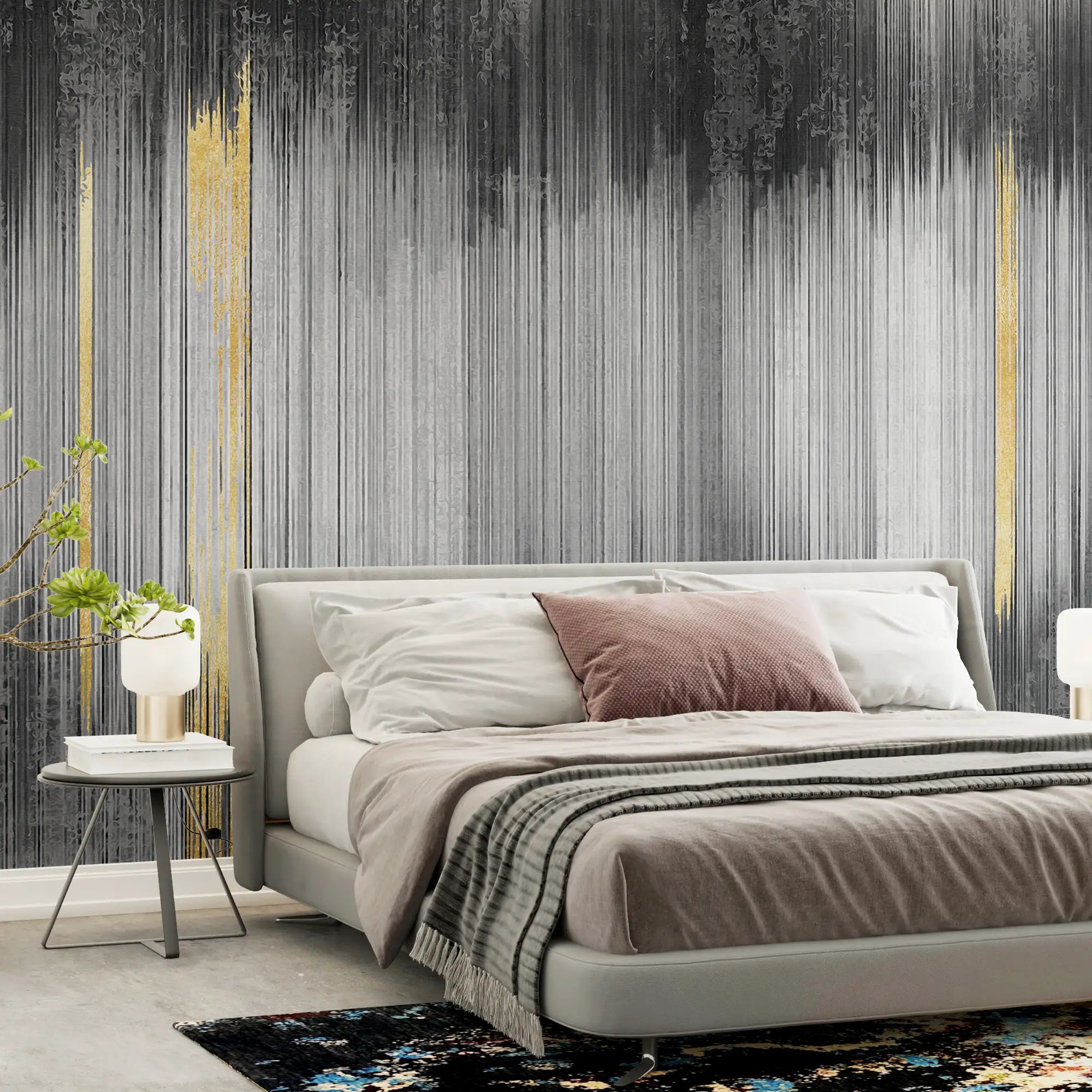 3187 / Black and Silver Abstract Stripe Wallpaper – Peel and Stick Geometric Design for Modern Decor - Artevella