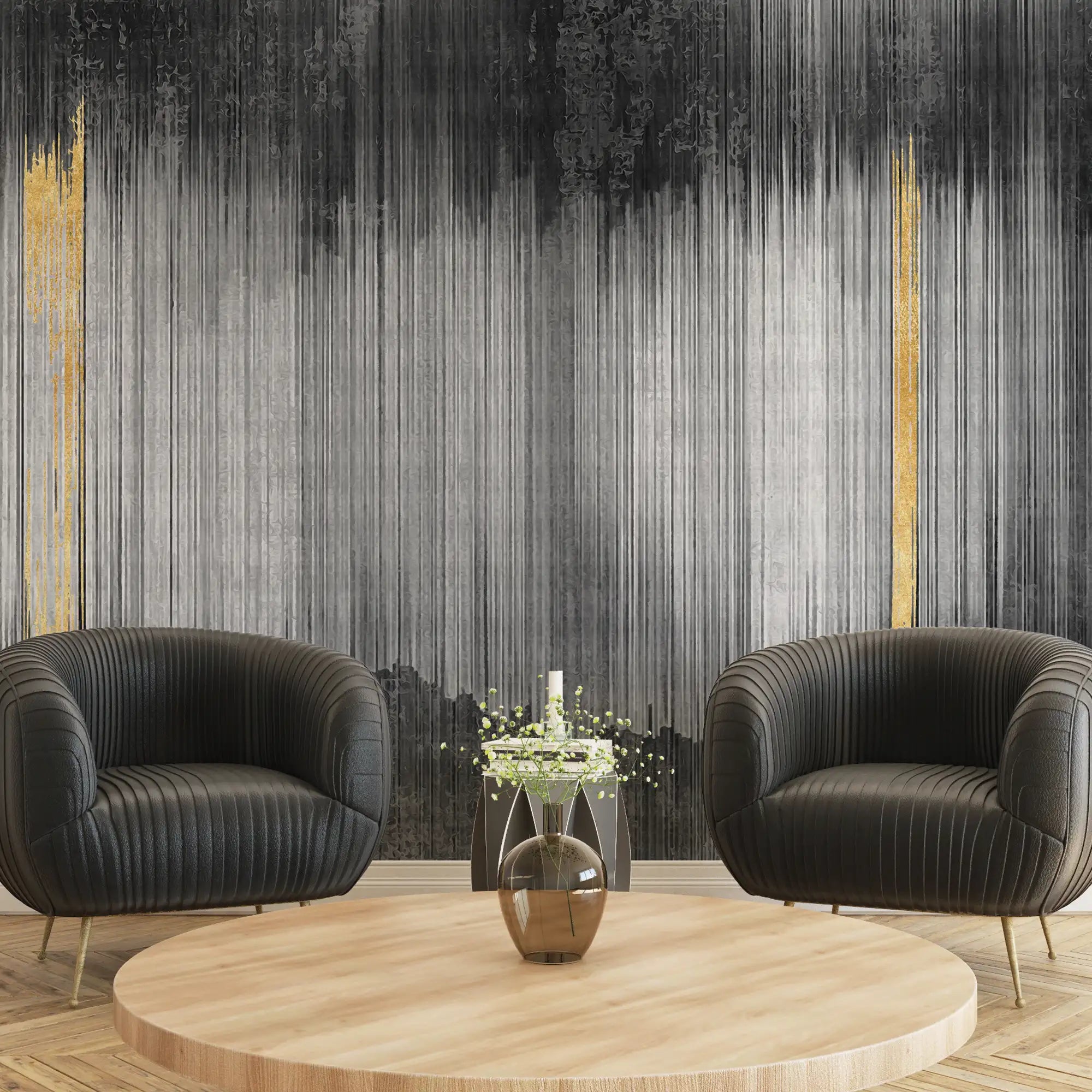 3187 / Black and Silver Abstract Stripe Wallpaper – Peel and Stick Geometric Design for Modern Decor - Artevella