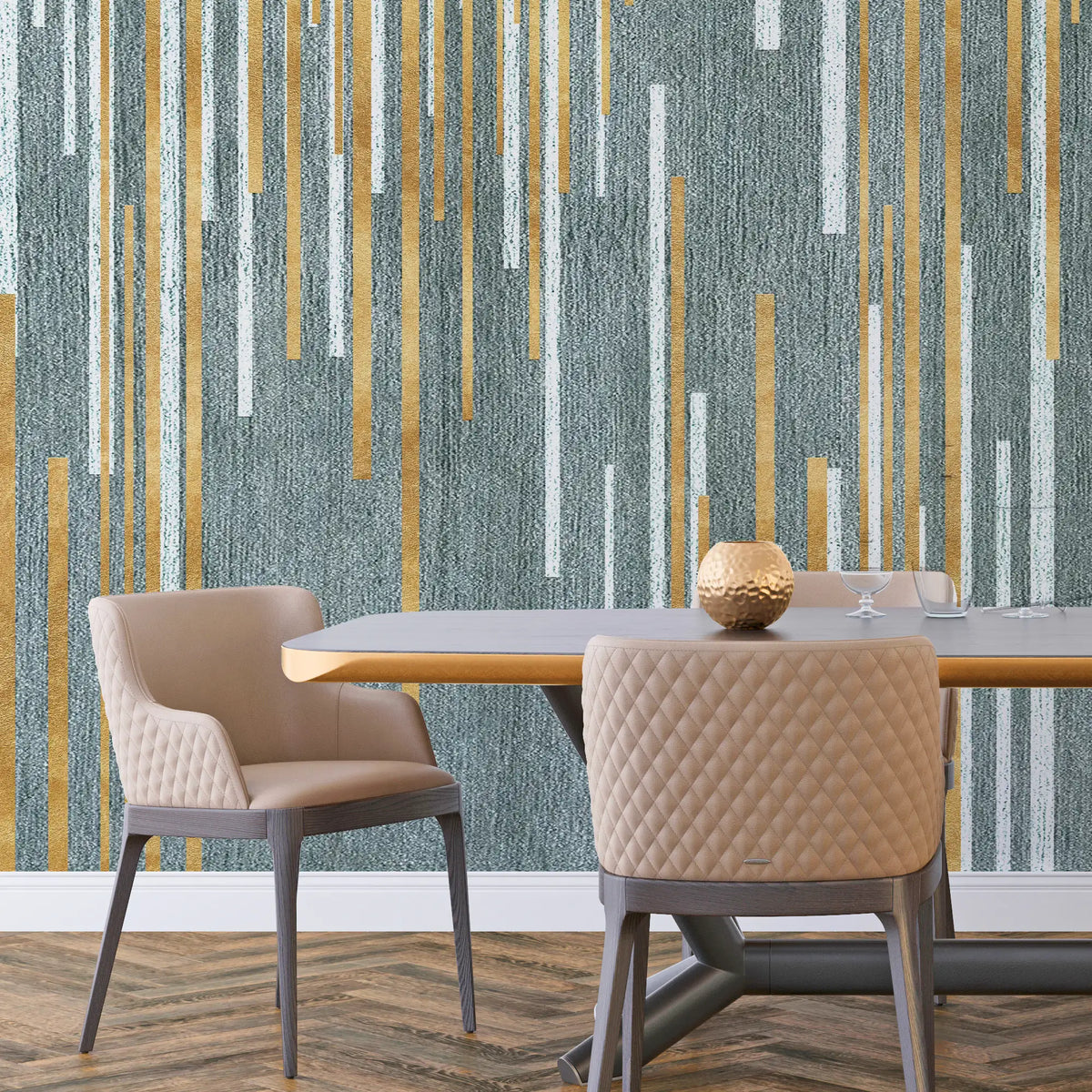 3191 / Grey and Gold Striped Wallpaper, Abstract Art Peel and Stick, Modern Geometric Wall Decor, Adhesive Wallpaper for Bedroom, Bathroom, Kitchen - Artevella