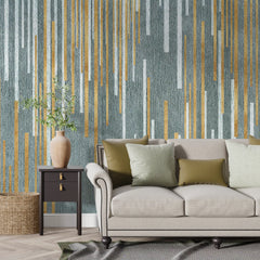 3191 / Grey and Gold Striped Wallpaper, Abstract Art Peel and Stick, Modern Geometric Wall Decor, Adhesive Wallpaper for Bedroom, Bathroom, Kitchen - Artevella