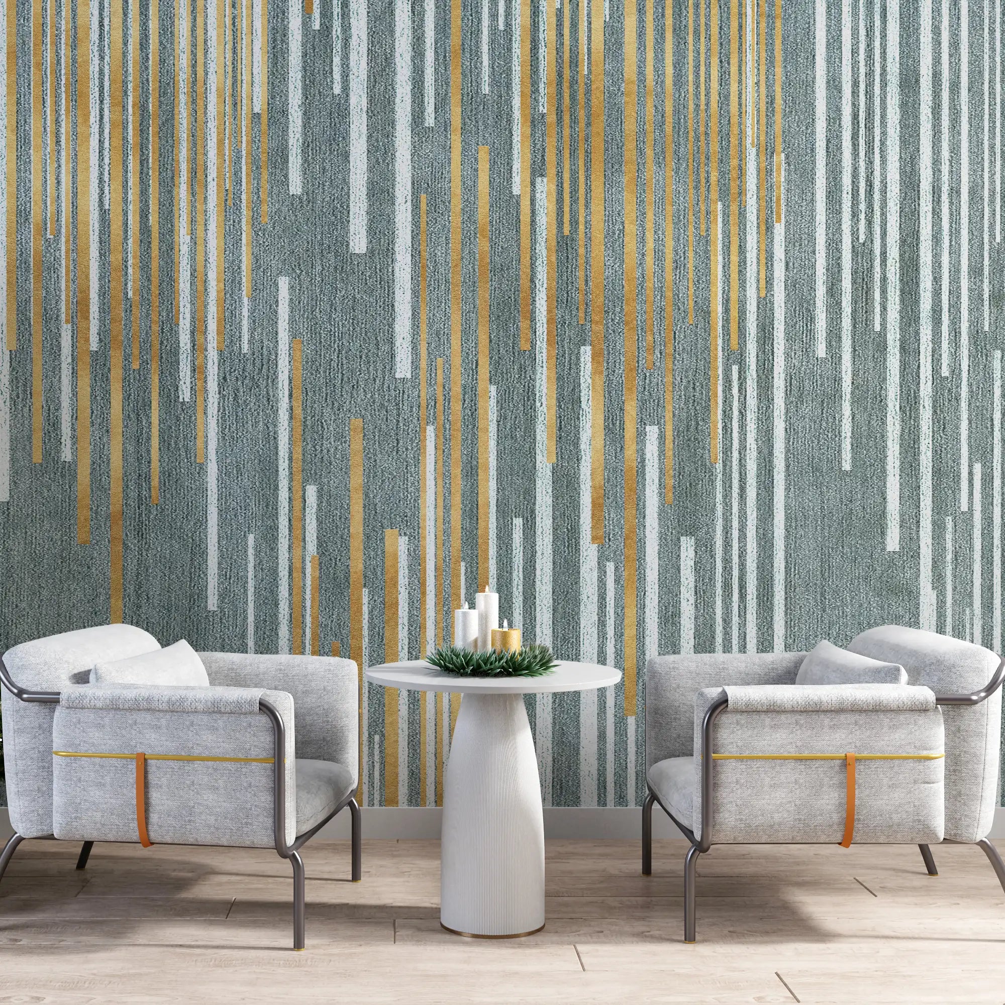 3191 / Grey and Gold Striped Wallpaper, Abstract Art Peel and Stick, Modern Geometric Wall Decor, Adhesive Wallpaper for Bedroom, Bathroom, Kitchen - Artevella