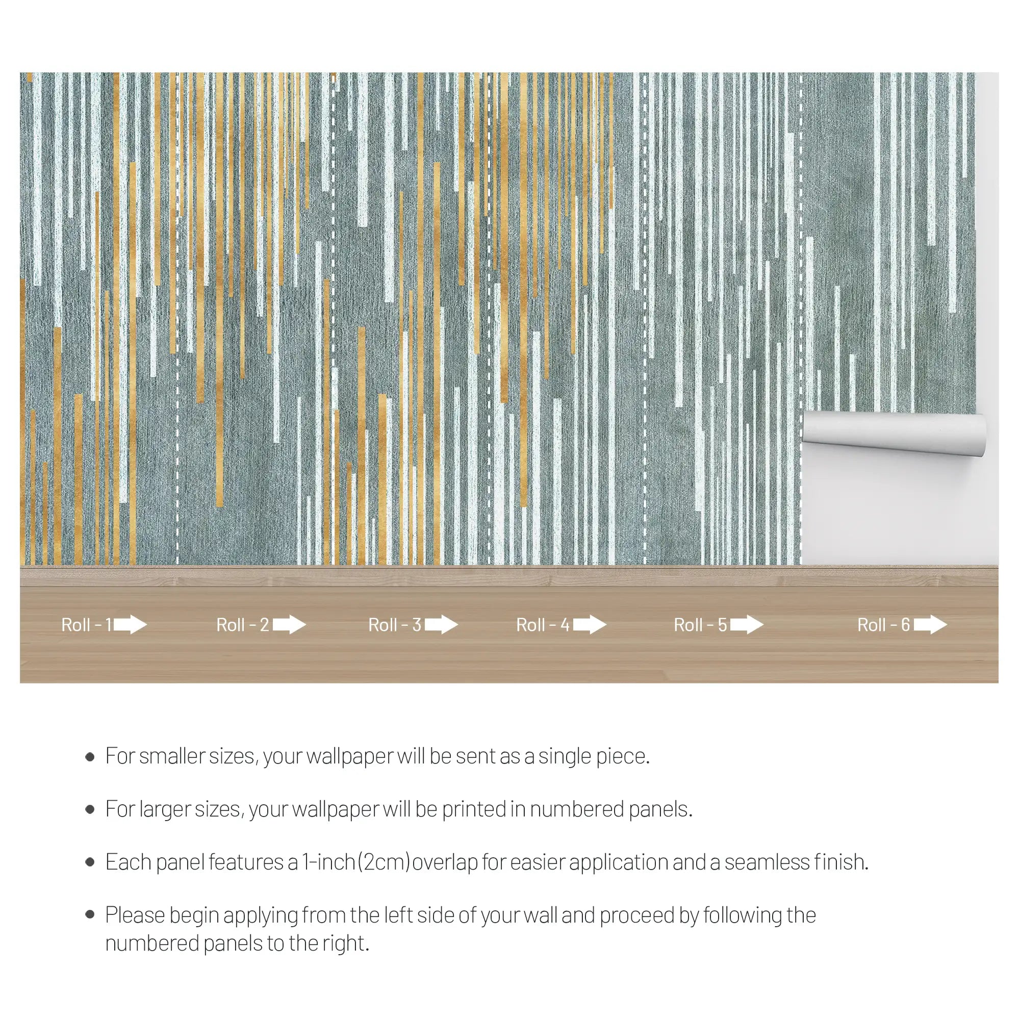 3191 / Grey and Gold Striped Wallpaper, Abstract Art Peel and Stick, Modern Geometric Wall Decor, Adhesive Wallpaper for Bedroom, Bathroom, Kitchen - Artevella