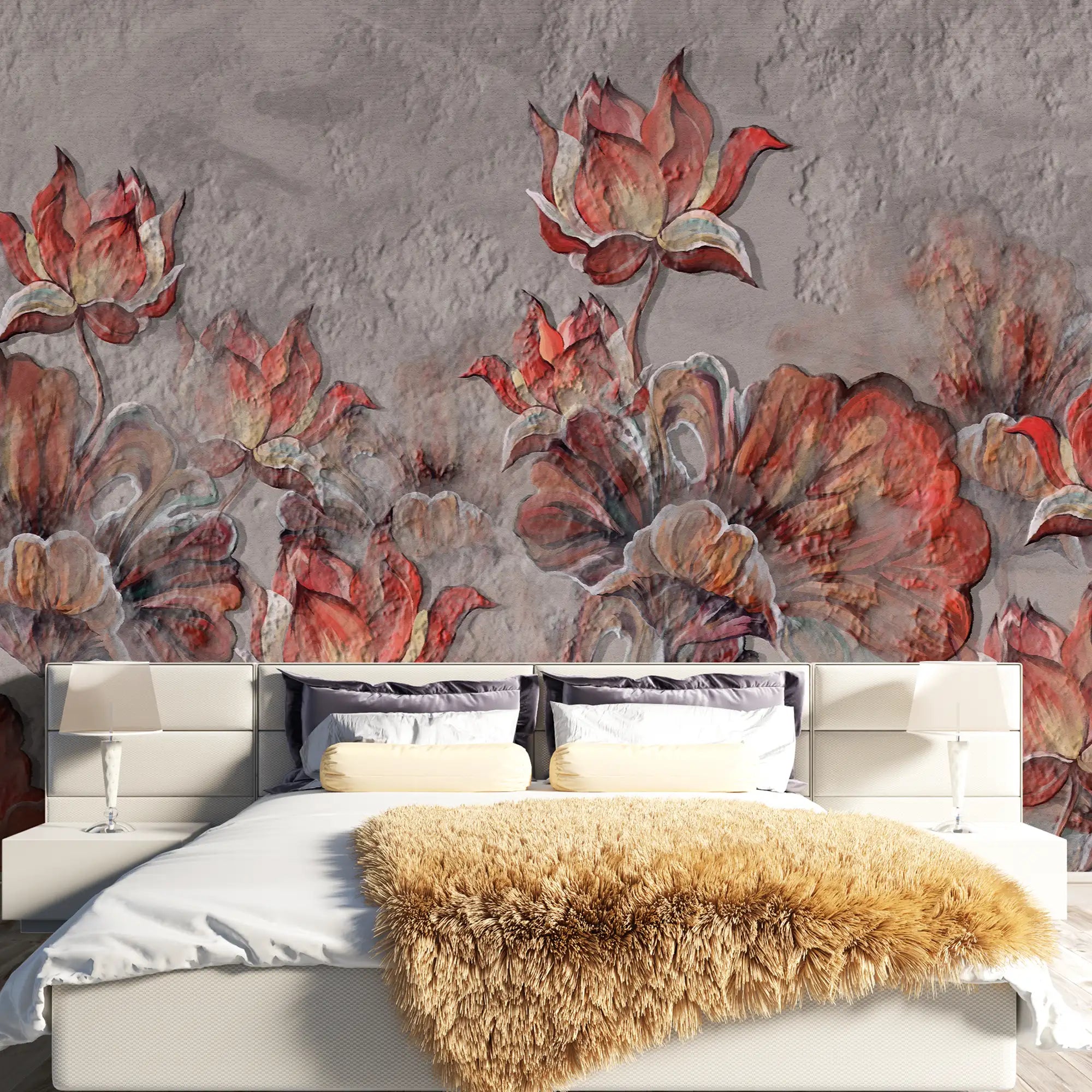 3201 / Abstract Lotus Flower Art in Baroque Watercolor, Peel and Stick Wallpaper for Dramatic Room Ambiance - Artevella