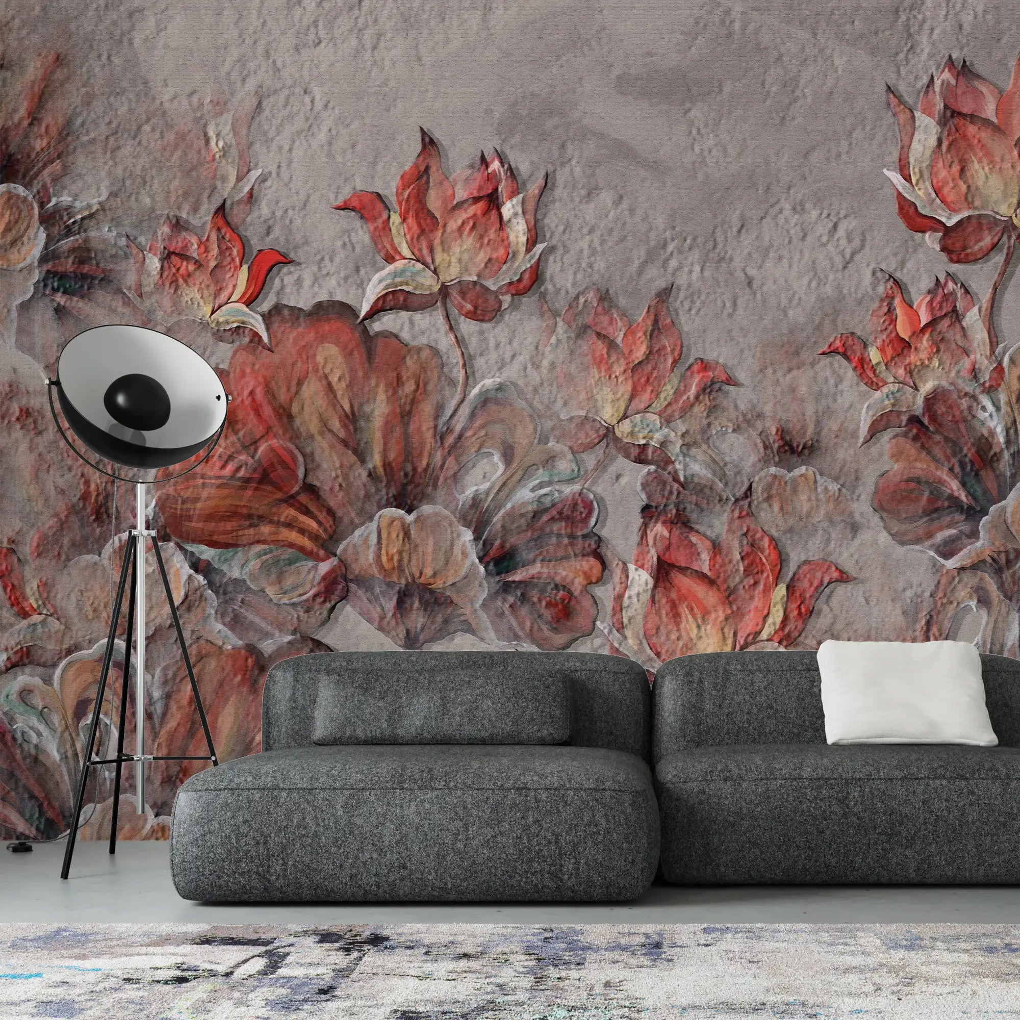 3201 / Abstract Lotus Flower Art in Baroque Watercolor, Peel and Stick Wallpaper for Dramatic Room Ambiance - Artevella