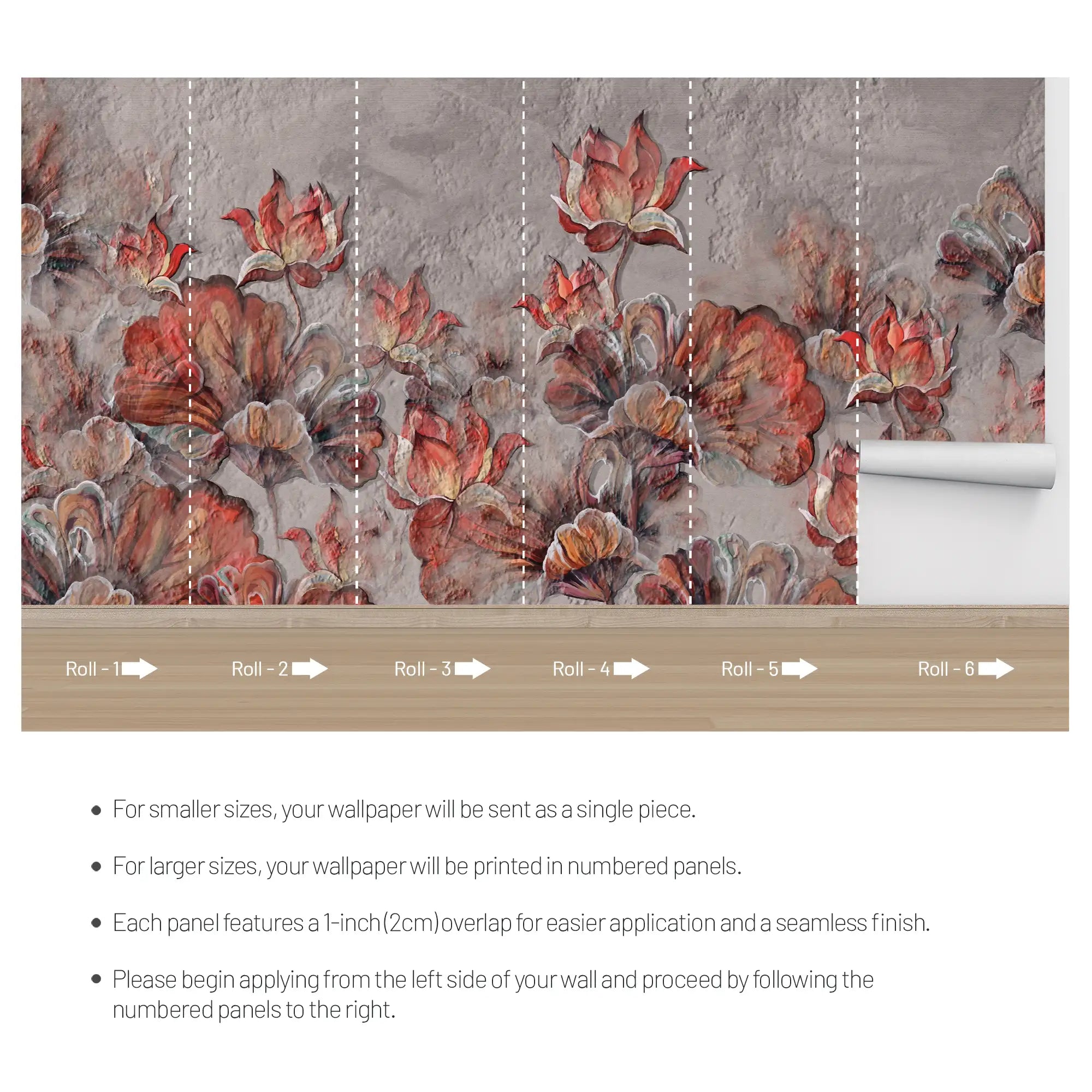 3201 / Abstract Lotus Flower Art in Baroque Watercolor, Peel and Stick Wallpaper for Dramatic Room Ambiance - Artevella