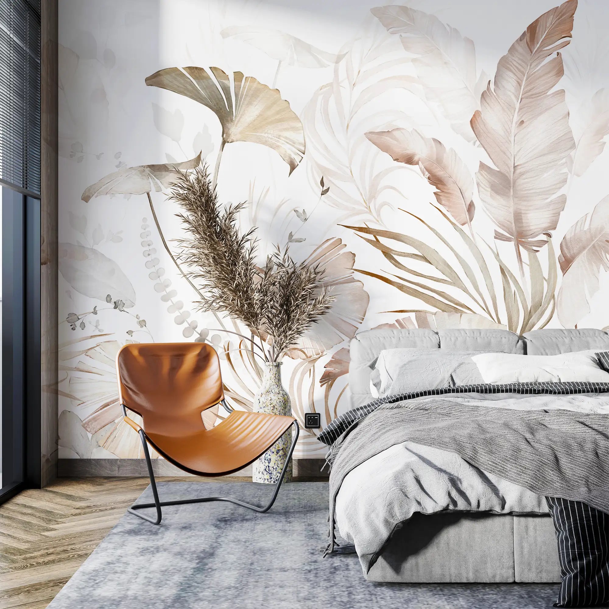 3202 / Tropical Plant & Floral Mural, Watercolor Peel and Stick Wallpaper for Modern Home Decor - Artevella