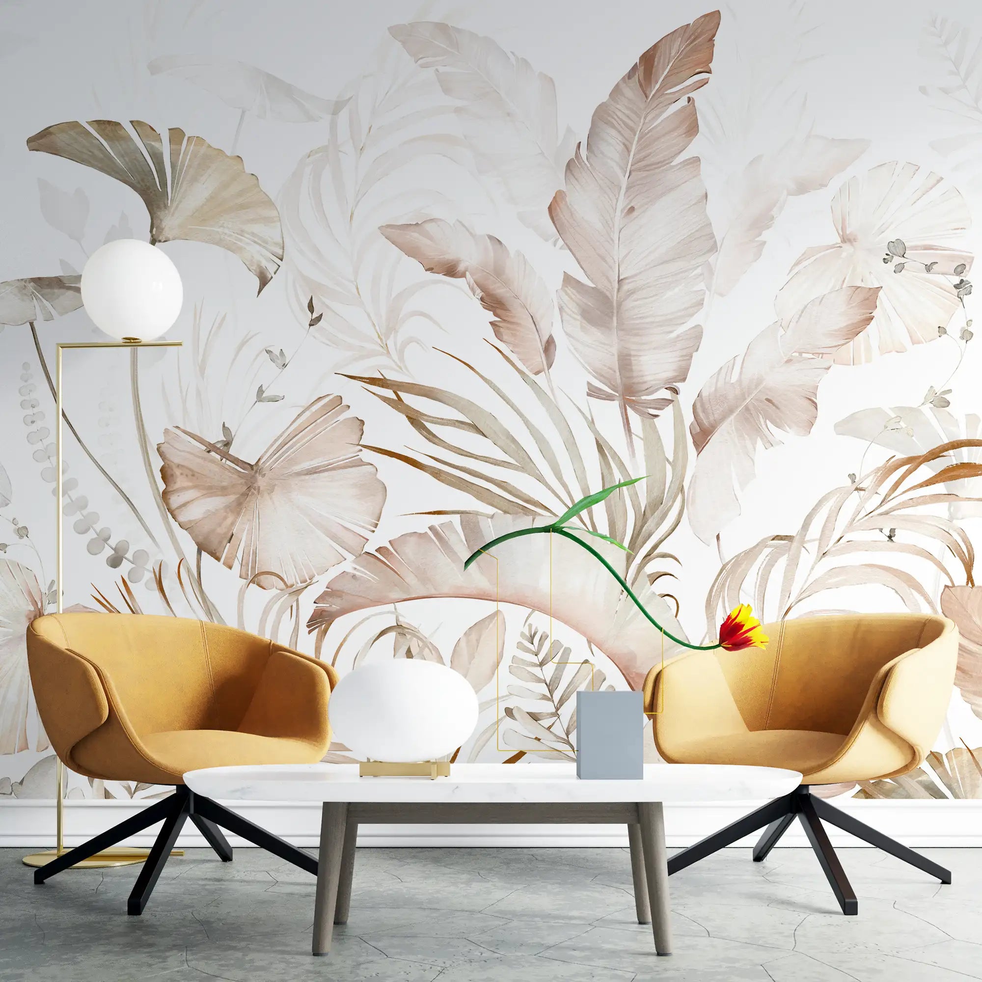 3202 / Tropical Plant & Floral Mural, Watercolor Peel and Stick Wallpaper for Modern Home Decor - Artevella